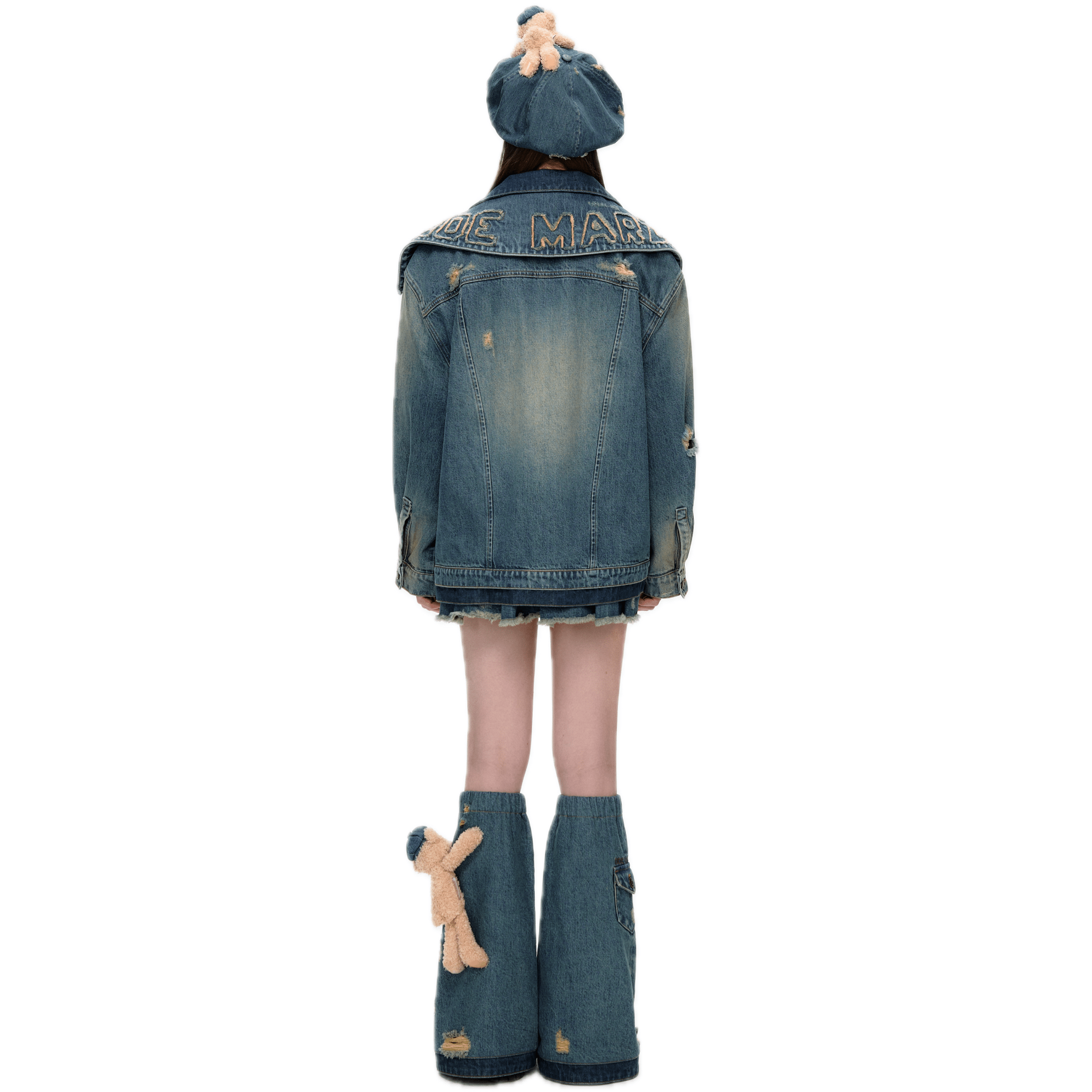 13DE MARZO Double Collar Denim Jacket in Vintage Blue | MADAX