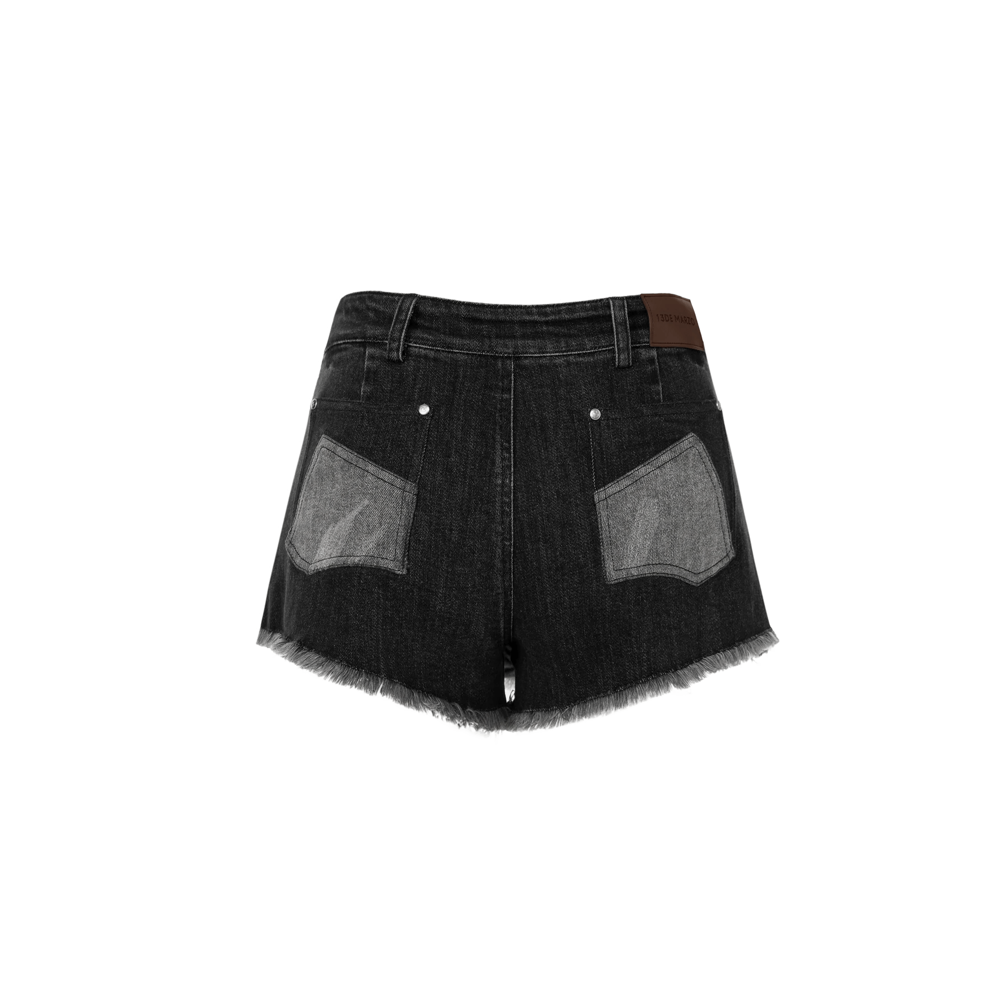 13DE MARZO Double Distressed Denim Shorts Black | MADA IN CHINA