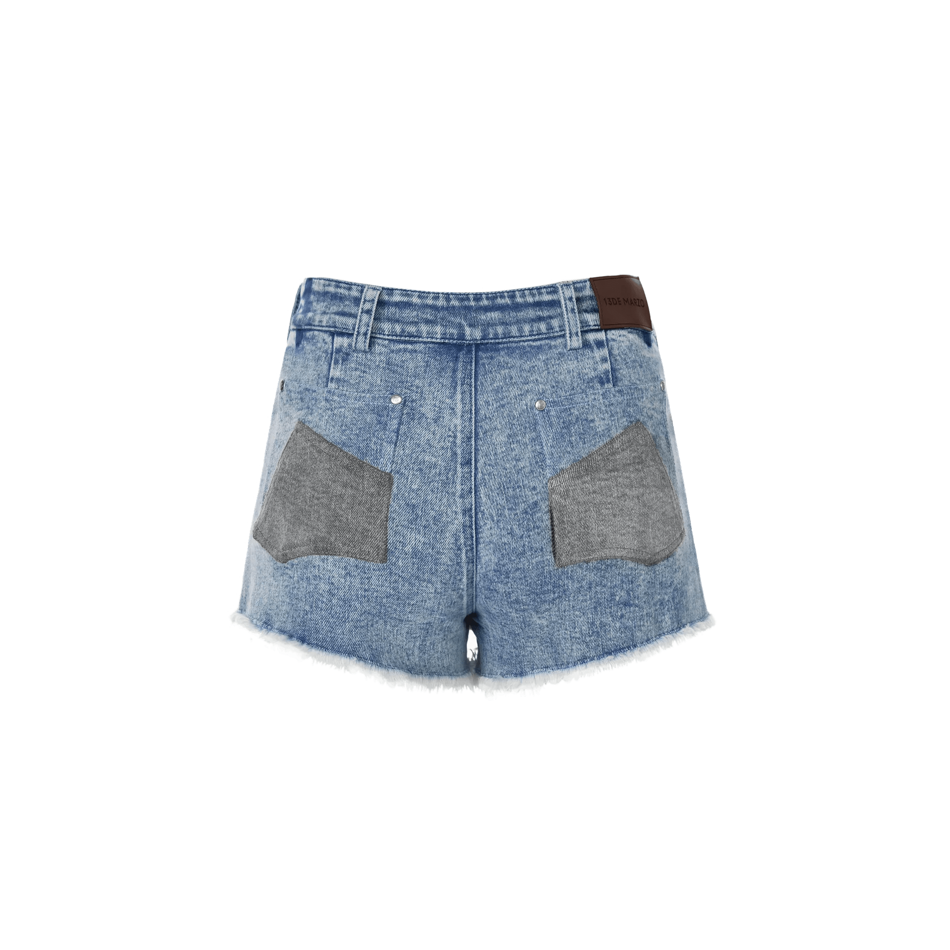 13DE MARZO Double Distressed Denim Shorts Blue | MADA IN CHINA