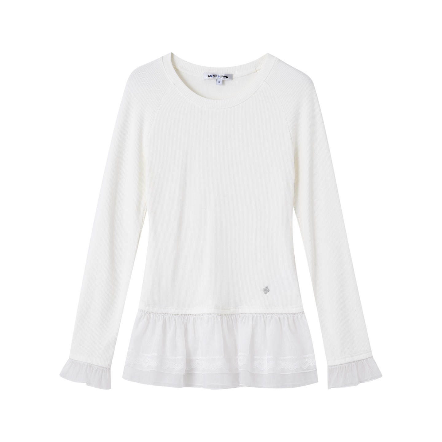 SOMESOWE Double - layer Lace Raglan Sleeve Warm Top In White | MADAX