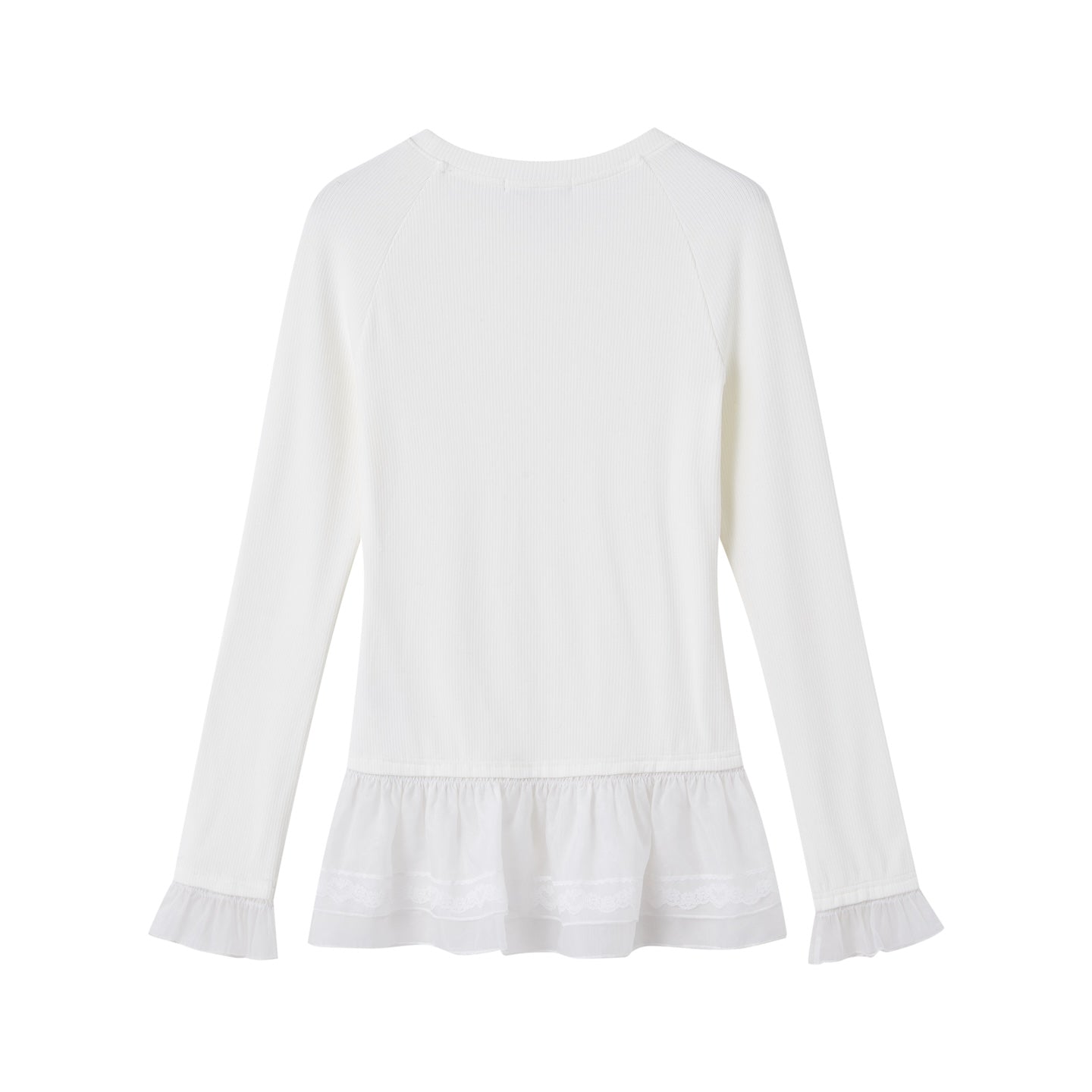 SOMESOWE Double - layer Lace Raglan Sleeve Warm Top In White | MADAX