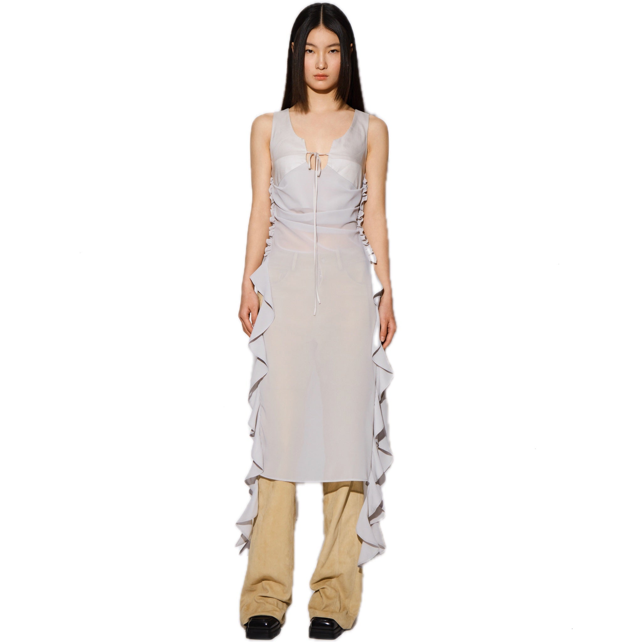 CPLUS SERIES Double-layered Dress with High Slit and Ruffle | MADA IN CHINA