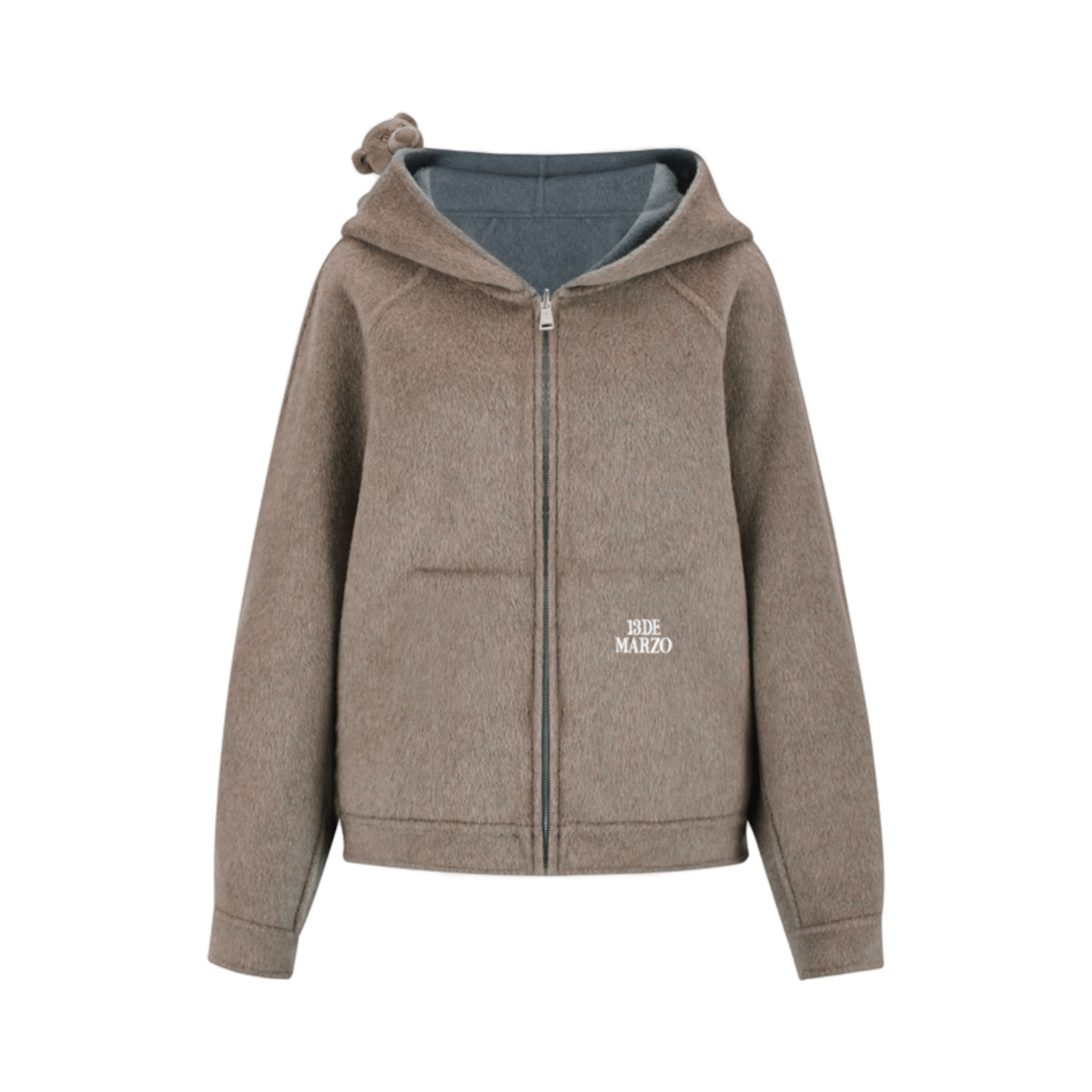 13DE MARZO Double - sided Hooded Jacket in Brown - grey | MADAX