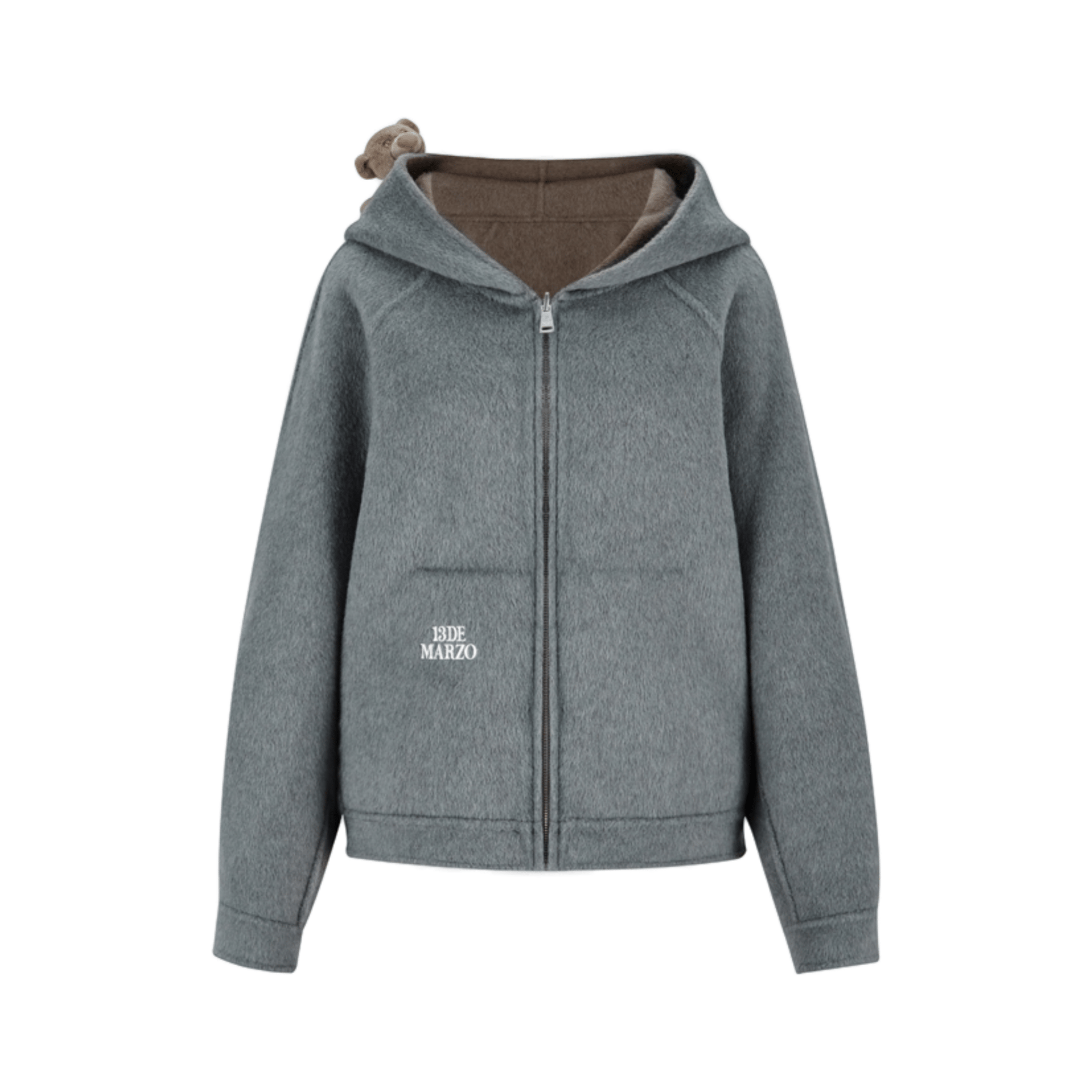 13DE MARZO Double - sided Hooded Jacket in Brown - grey | MADAX