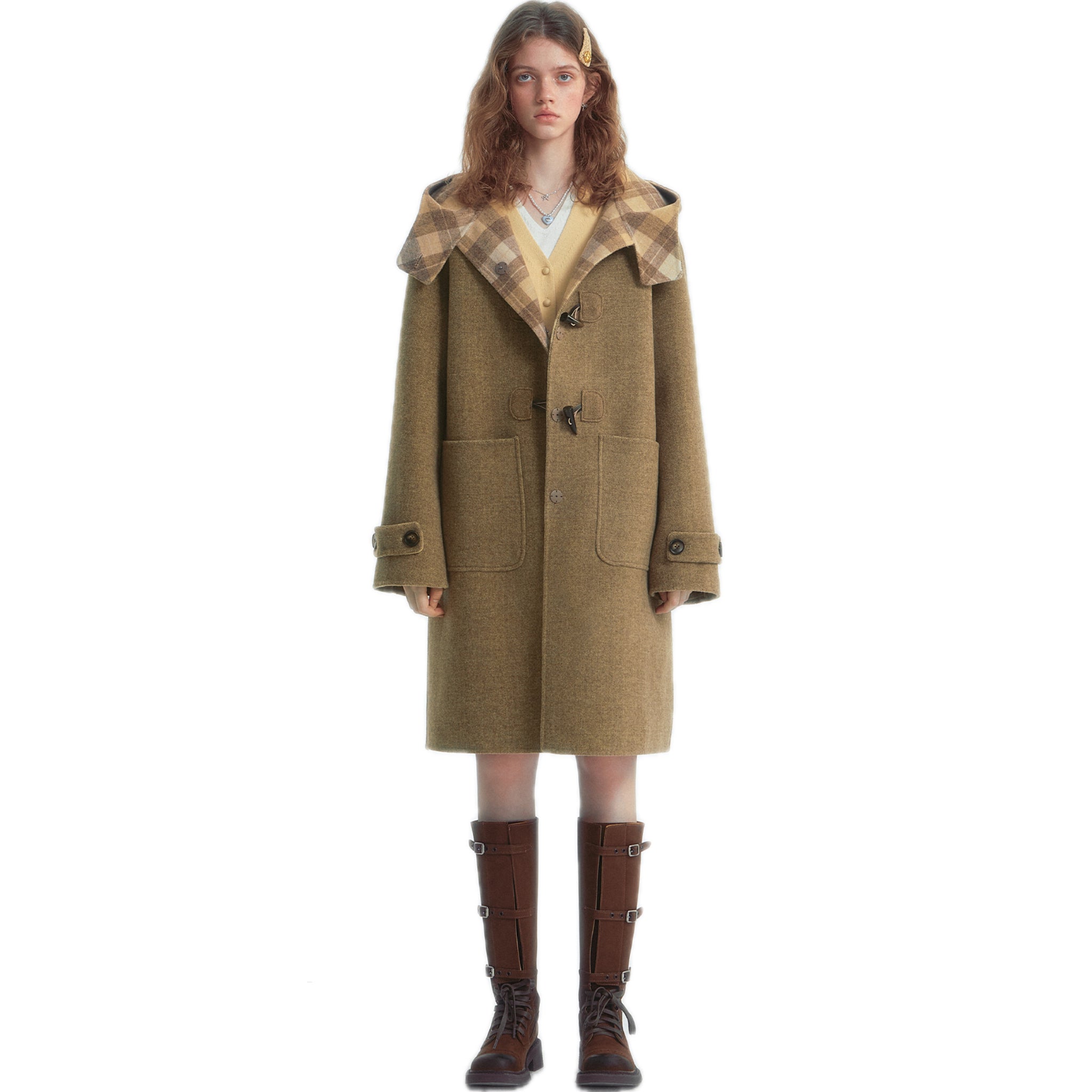 SOMESOWE Double - Sided Horn Button Coat In Khaki | MADAX