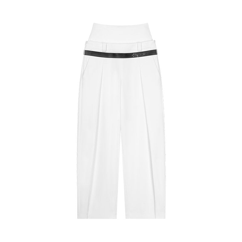 UNAWARES Double Silhouette Pinched Leg Trousers In White | MADAX