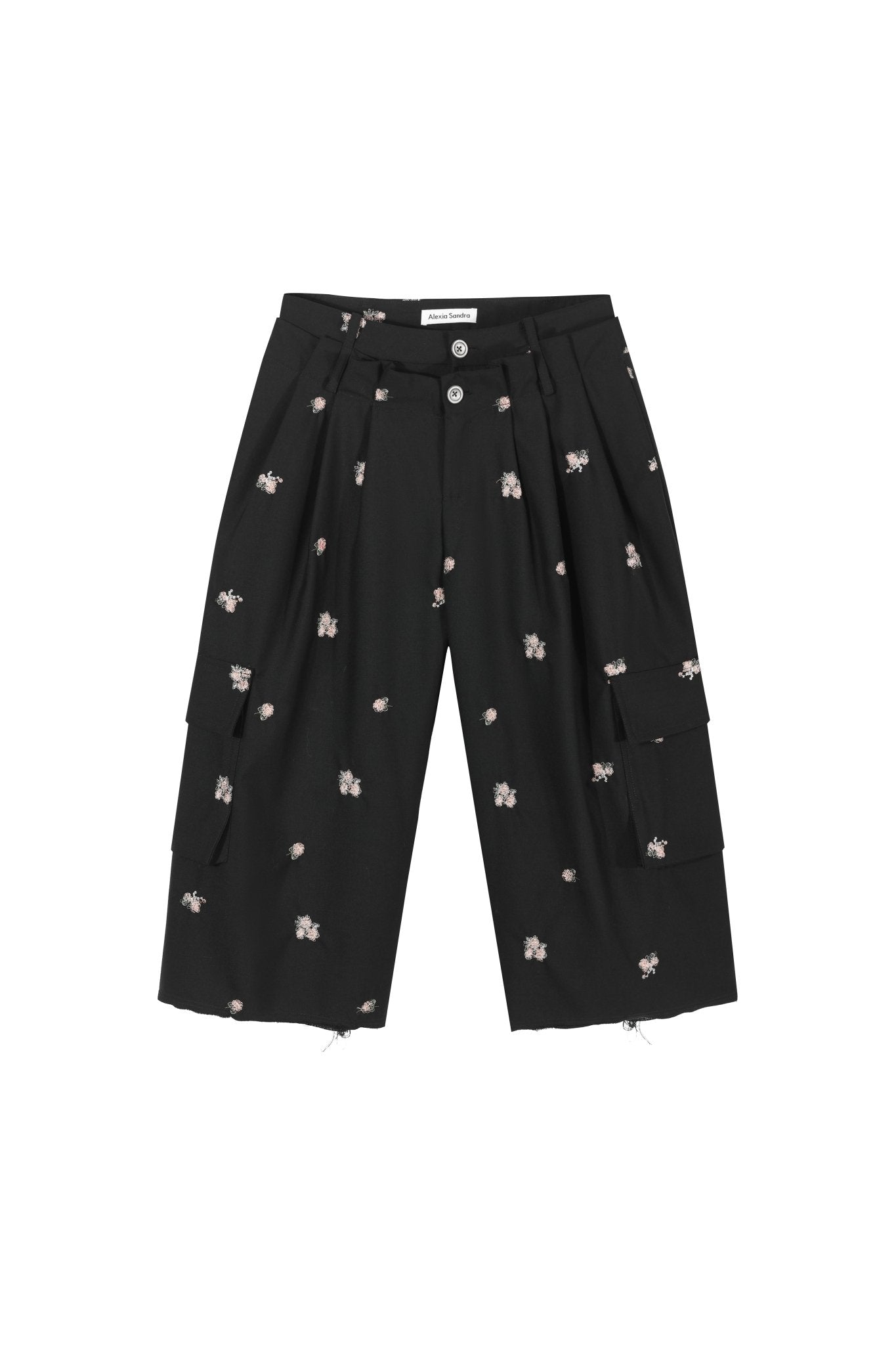 Alexia Sandra Double Waistband Embroidered Cargo Capri Pants In Black | MADAX