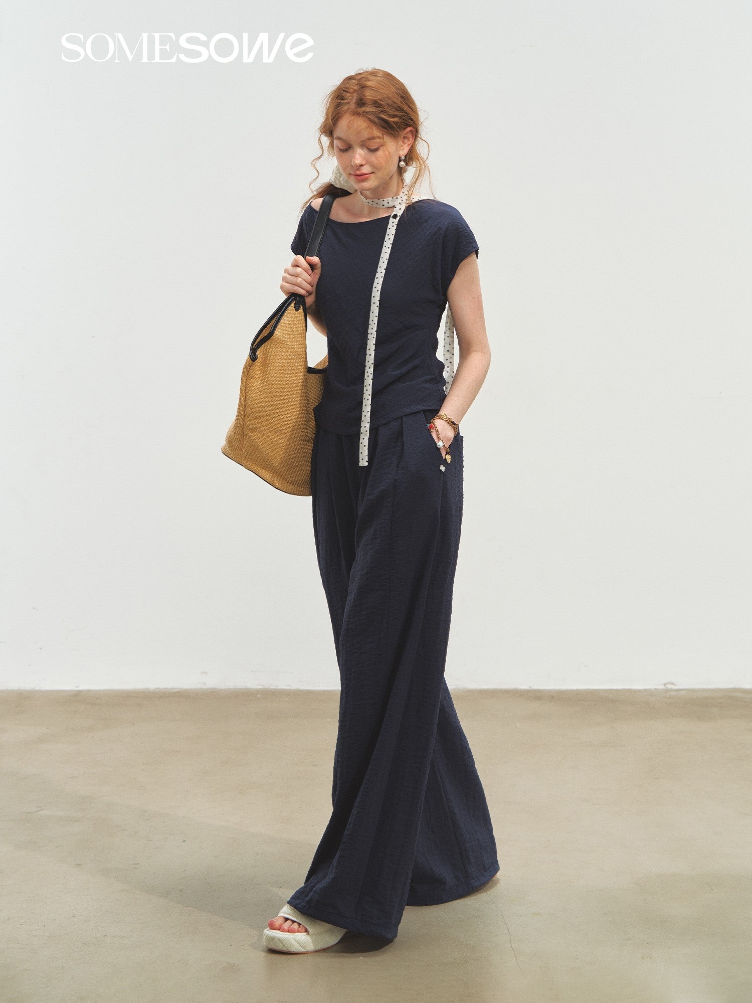 SOMESOWE Drape Lazy Style Balloon Pants In Navy Blue | MADAX