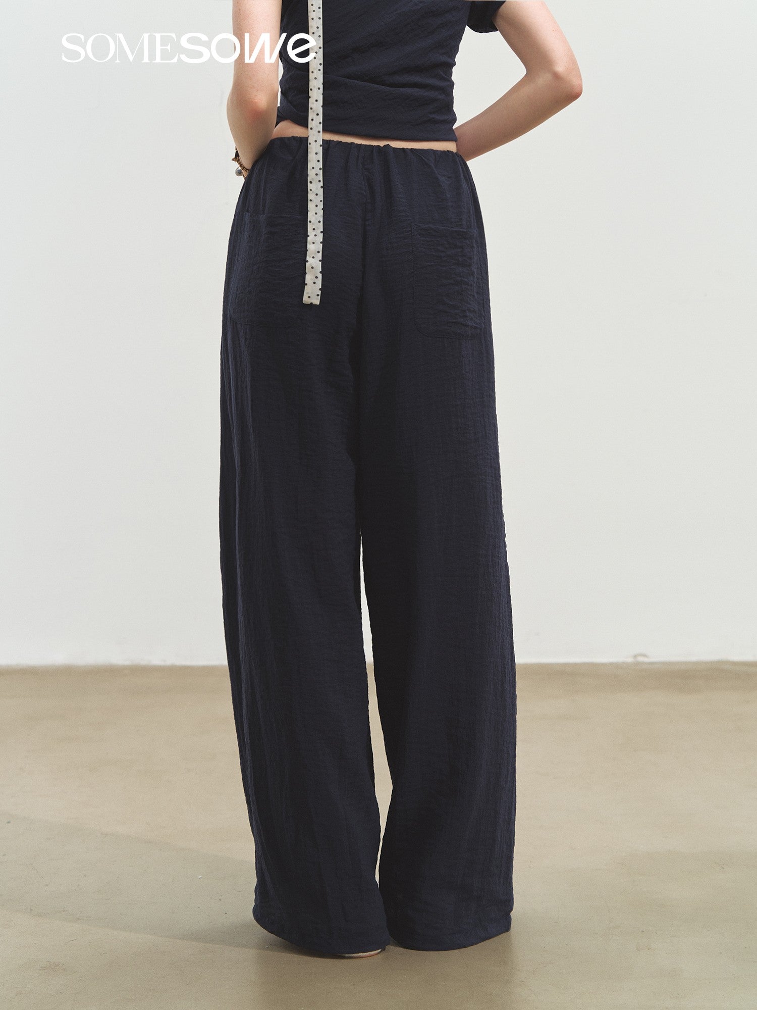 SOMESOWE Drape Lazy Style Balloon Pants In Navy Blue | MADAX