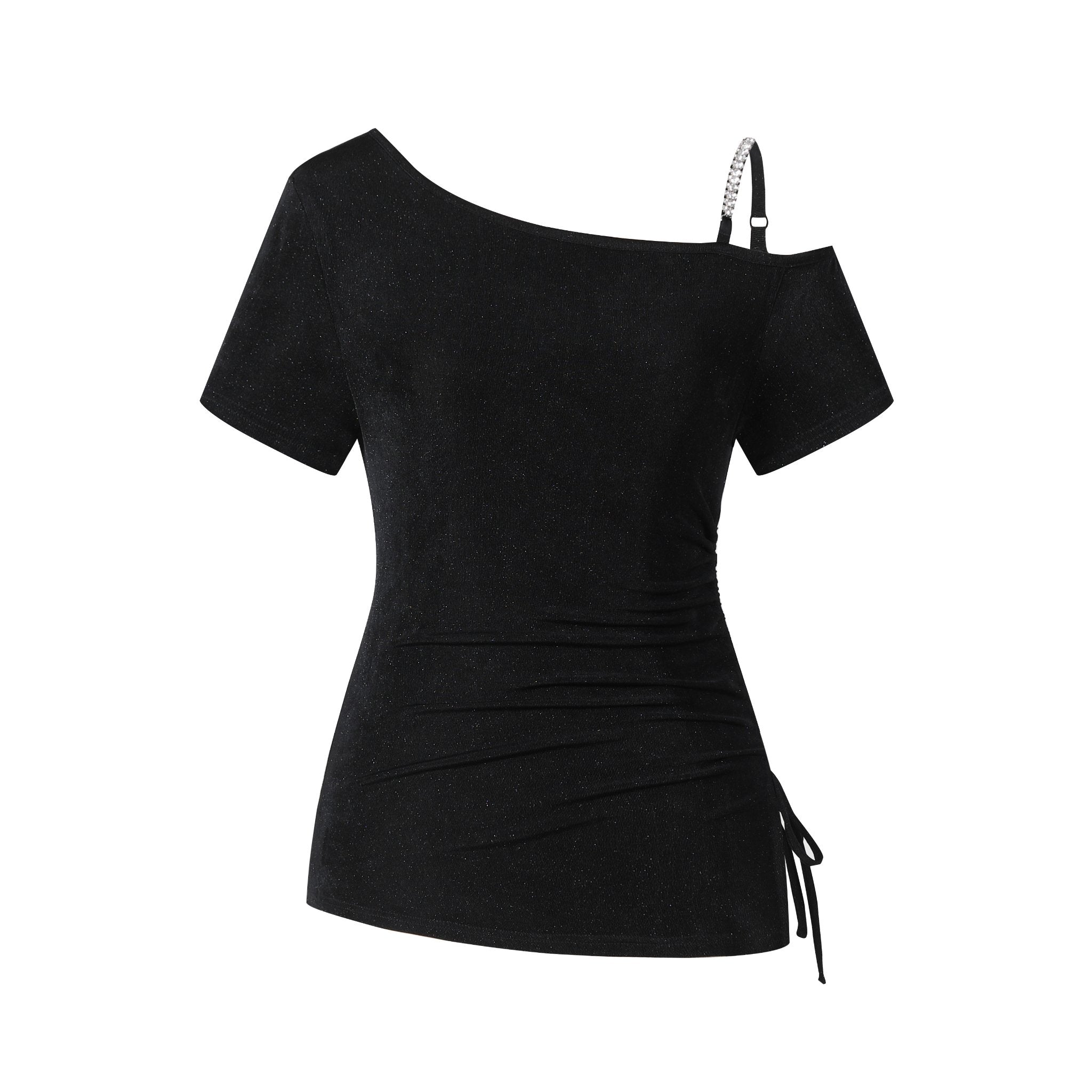 THREE QUARTERS Drawstring Asymmetric Acetate Short Sleeve Knit Sweater | MADA IN CHINA