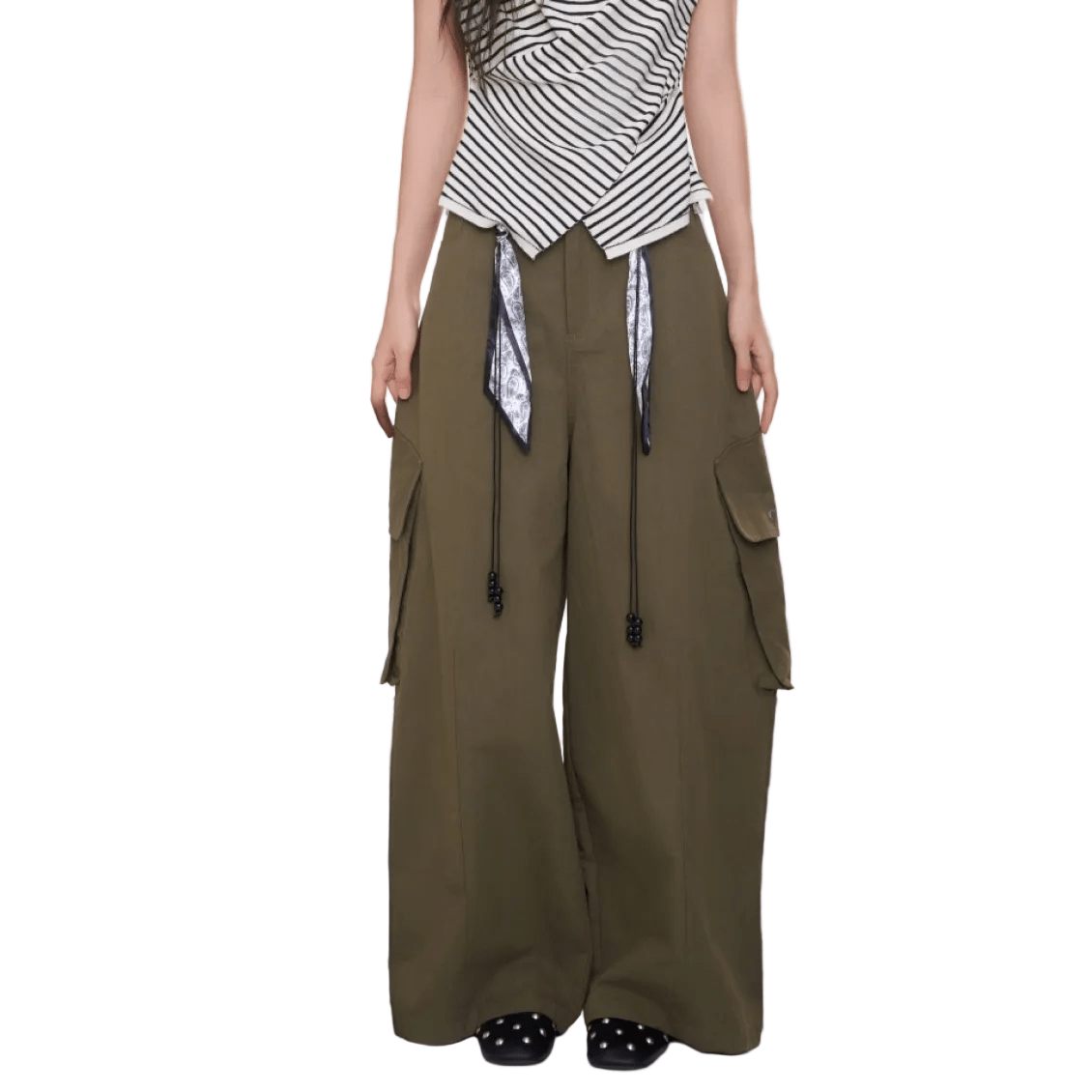 AIMME SPARROW Drawstring Pocket Cargo Pants In Army Green | MADAX