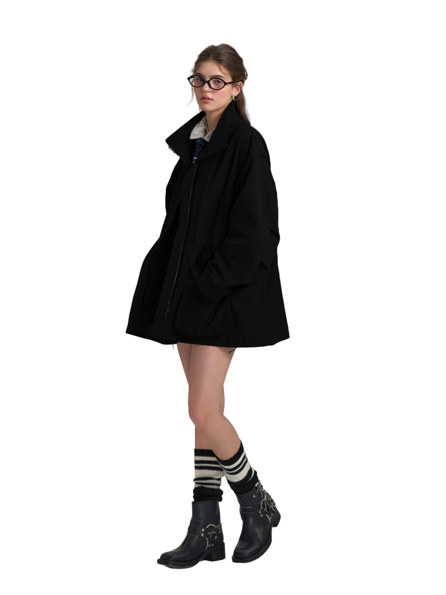 SOMESOWE Drawstring Workwear Bow Jacket In Black | MADAX