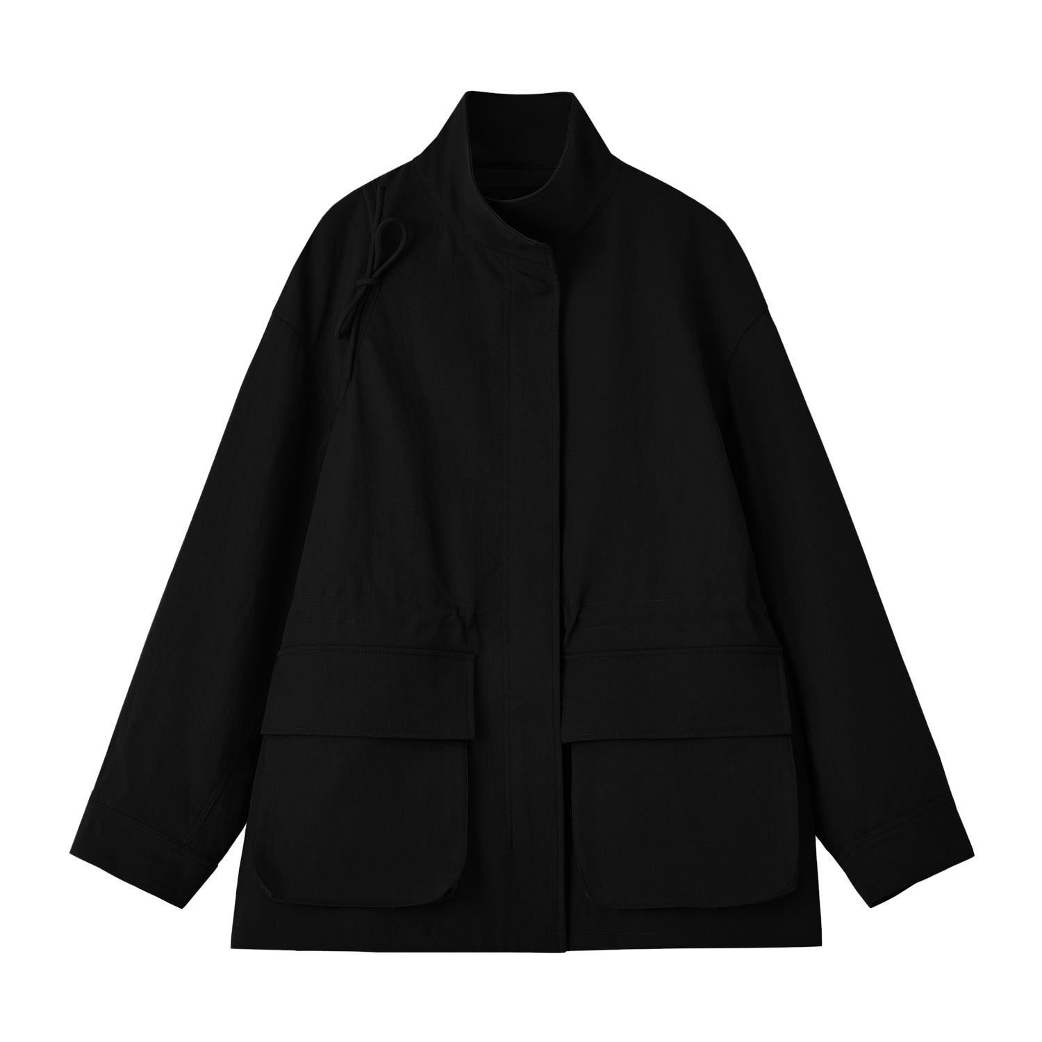 SOMESOWE Drawstring Workwear Bow Jacket In Black | MADAX