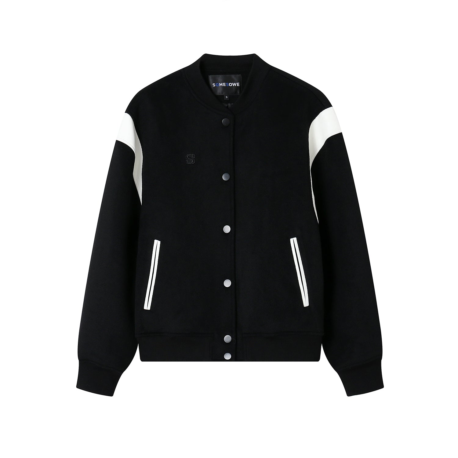 SOMESOWE Eco Leather And Wool Baseball Jacket In Black | MADAX