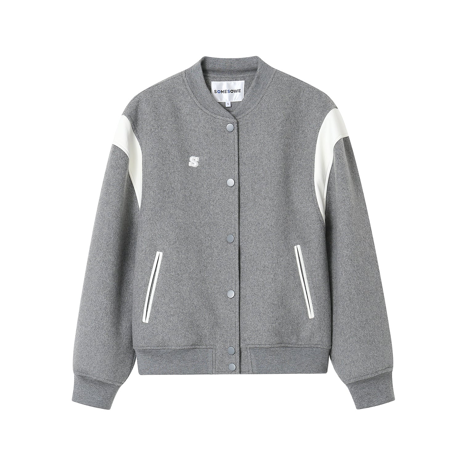 SOMESOWE Eco Leather And Wool Baseball Jacket In Gray | MADAX