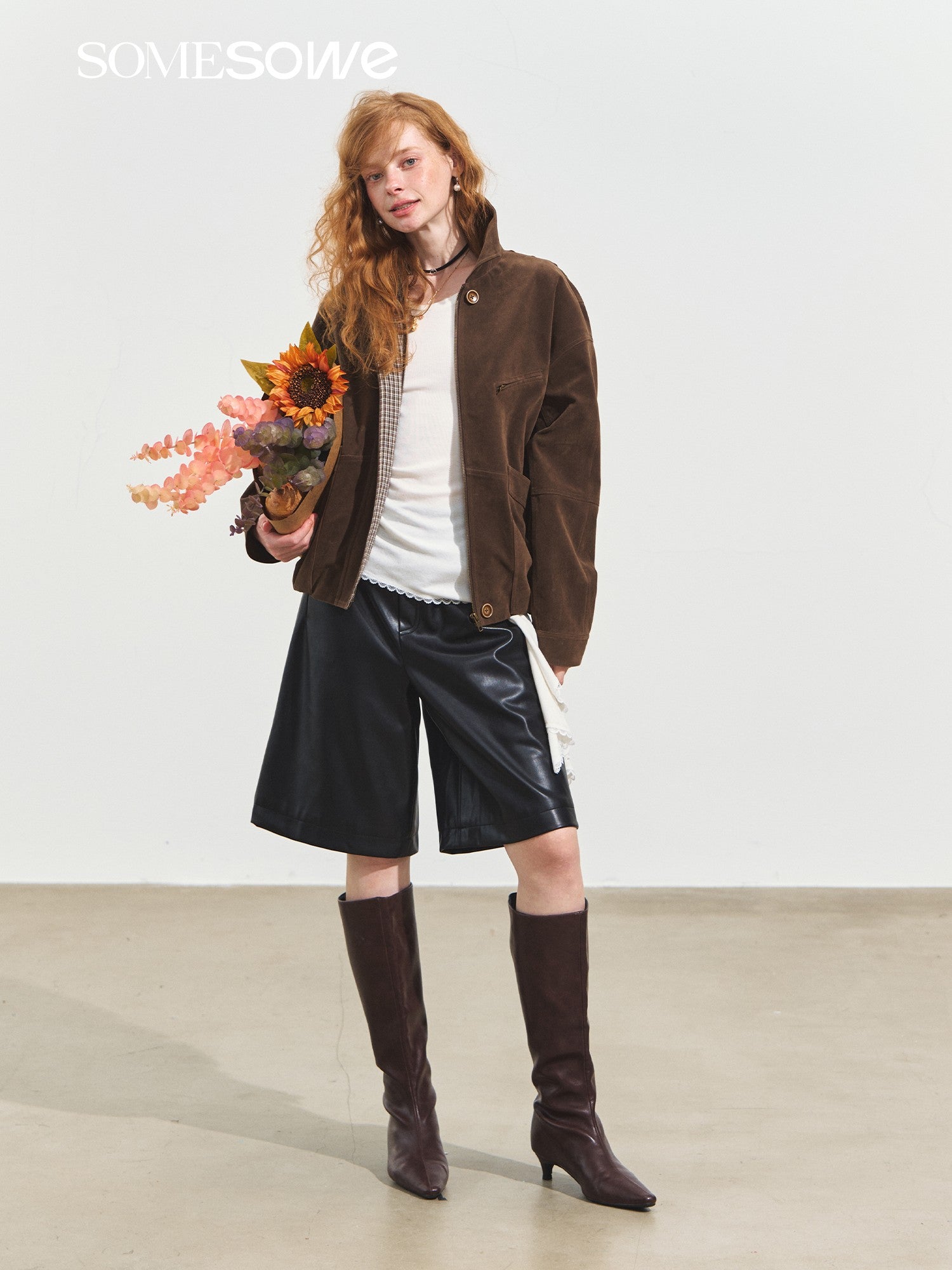 SOMESOWE Elastic Waist Wide Leg Leather Mid - Length Shorts In Black | MADAX