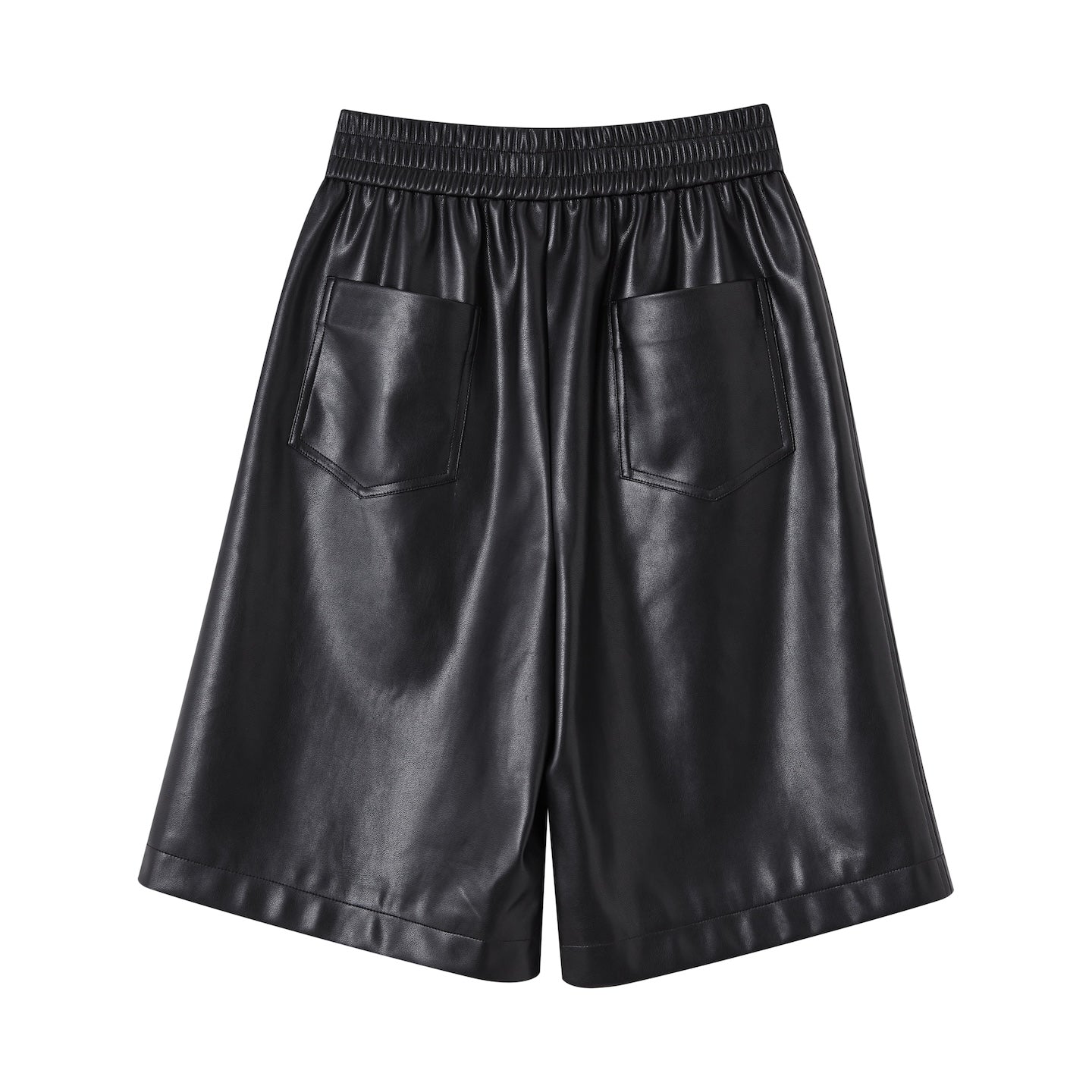SOMESOWE Elastic Waist Wide Leg Leather Mid - Length Shorts In Black | MADAX