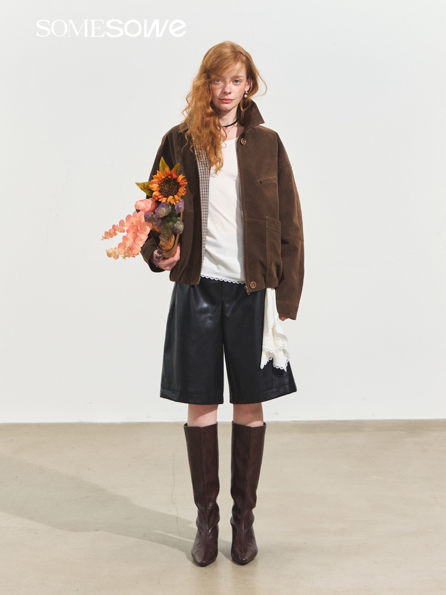 SOMESOWE Elastic Waist Wide Leg Leather Mid - Length Shorts In Black | MADAX