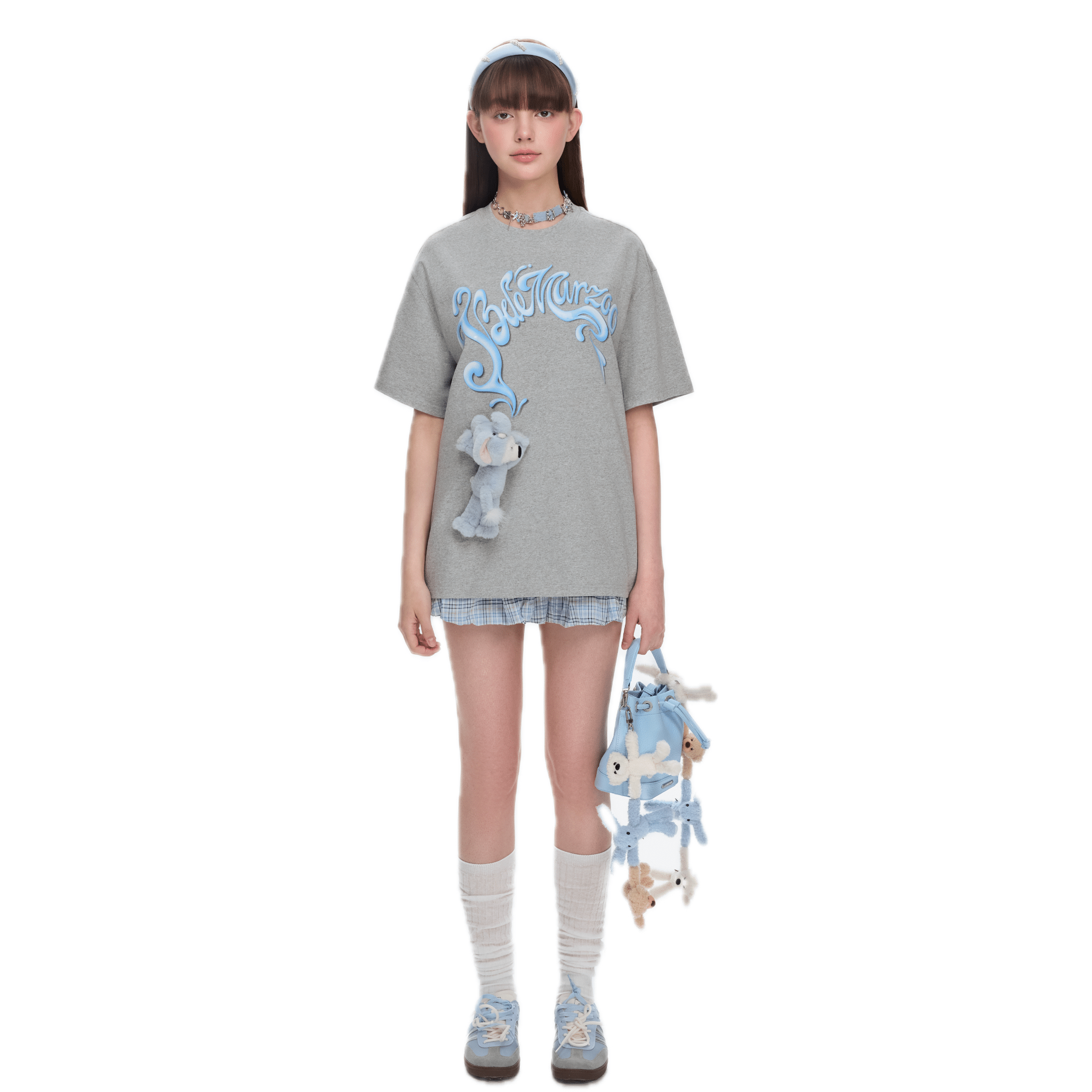 13DE MARZO Elephant and Bear Print LOGO Short Sleeves in Grey | MADAX