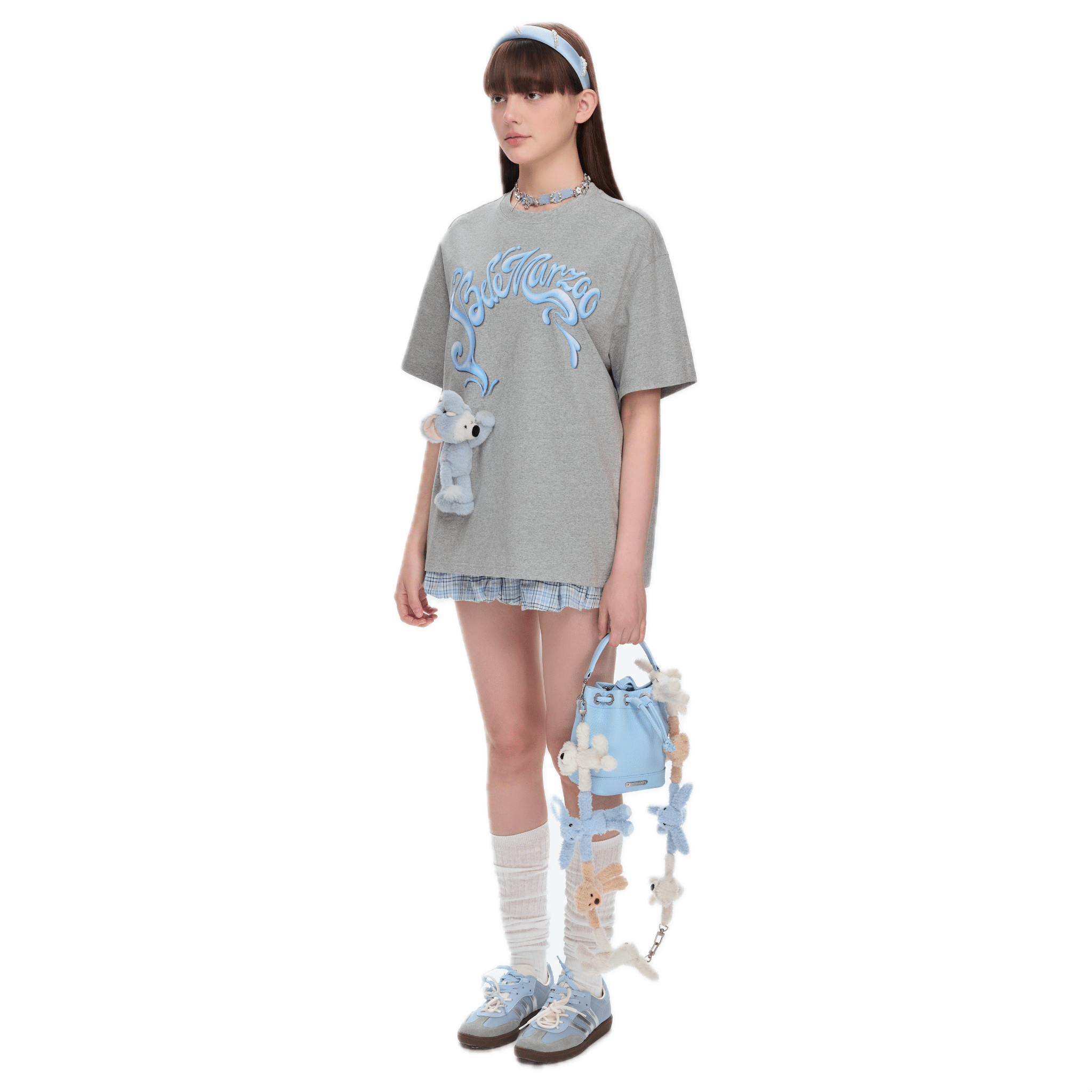 13DE MARZO Elephant and Bear Print LOGO Short Sleeves in Grey | MADAX