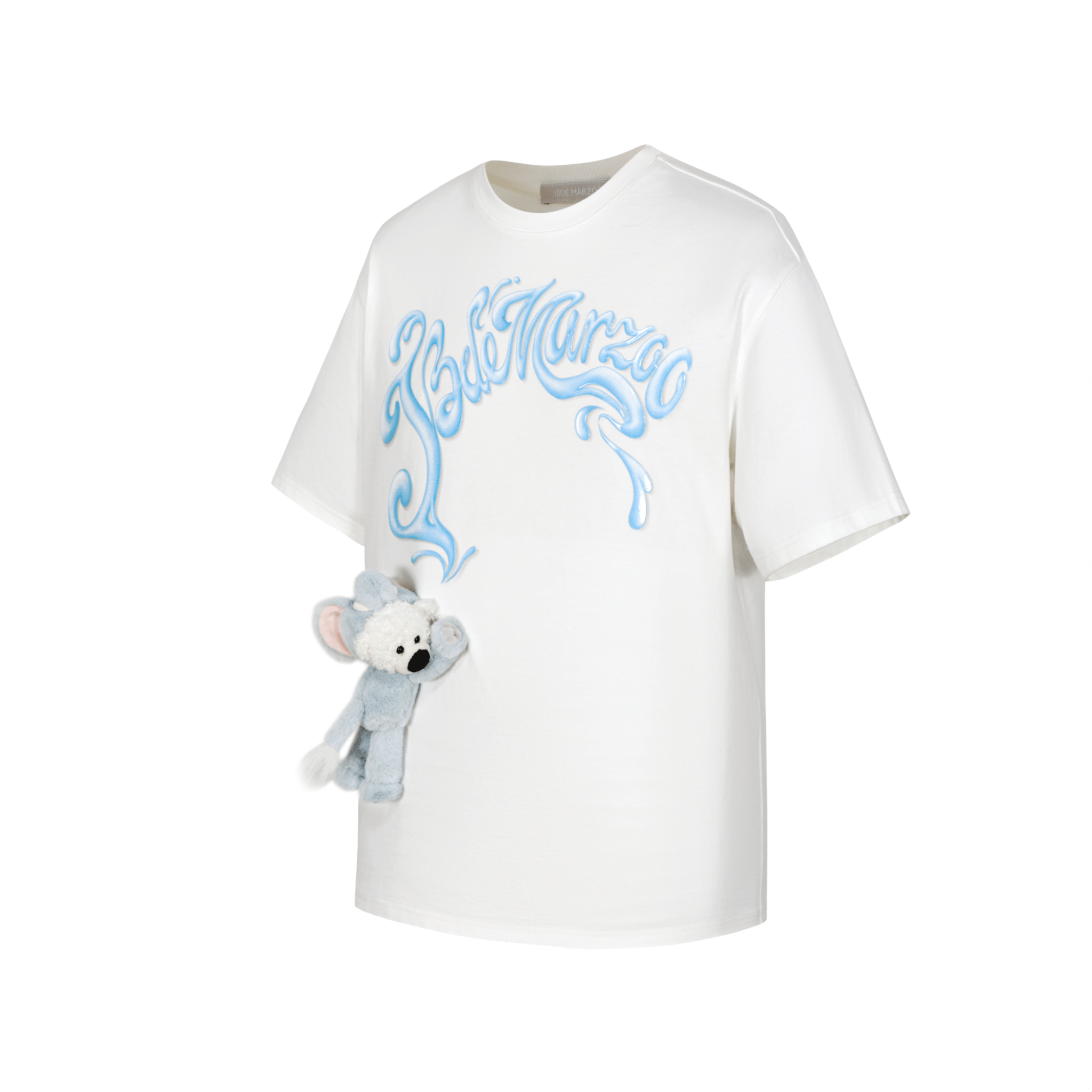 13DE MARZO Elephant Bear Print LOGO Short Sleeves in White | MADAX