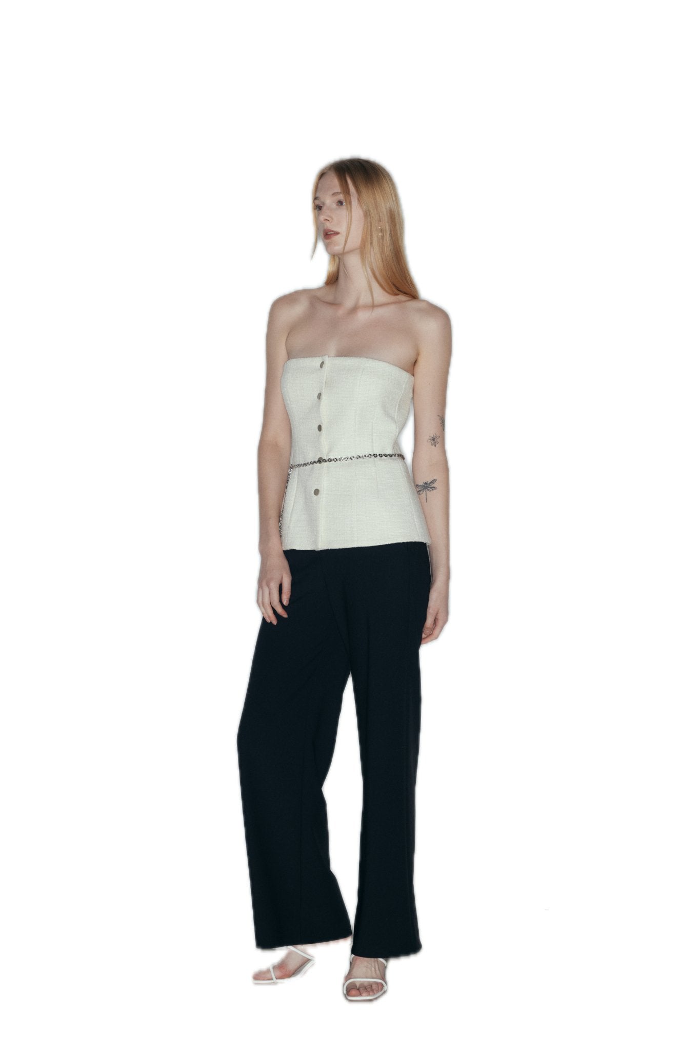 NECESSARY ANANKE Embellished Tweed Bustier Top In White | MADAX