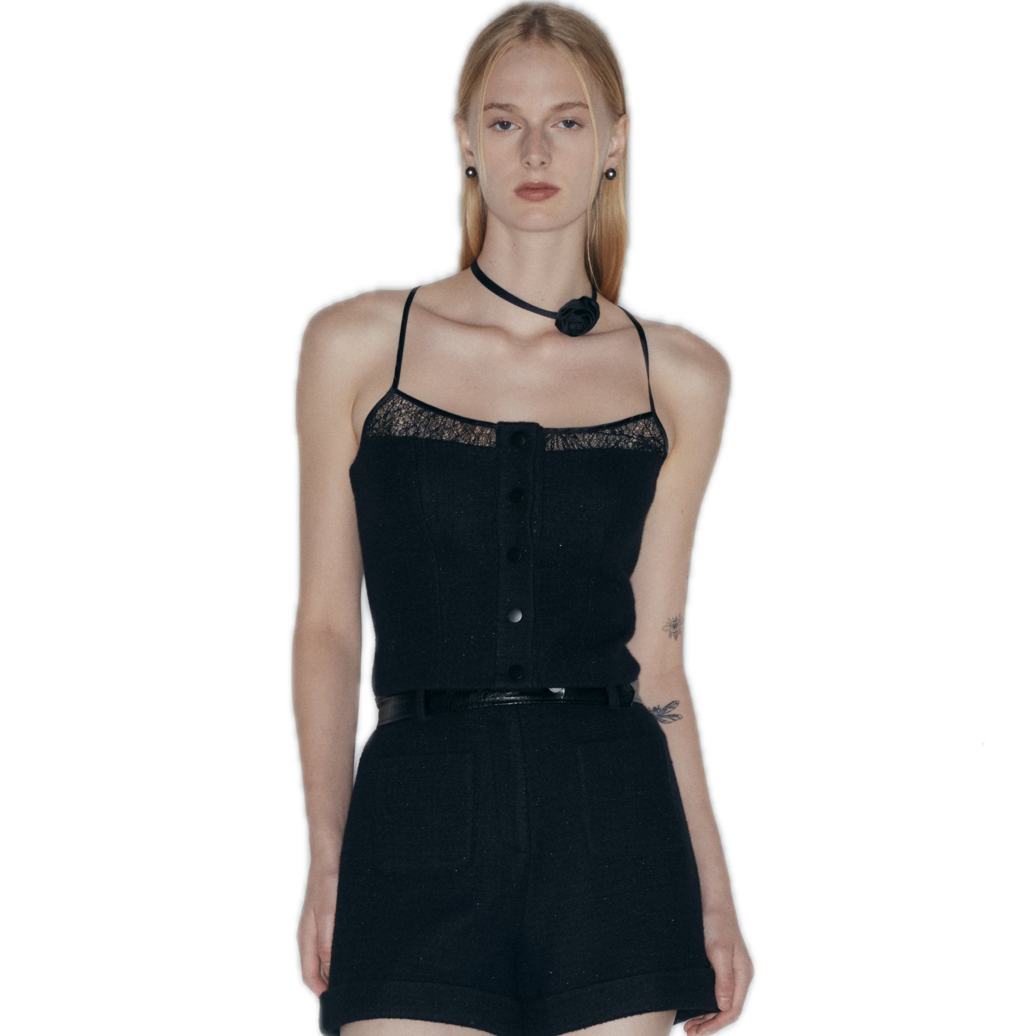 NECESSARY ANANKE Embellished Tweed Camisole Top In Black | MADAX