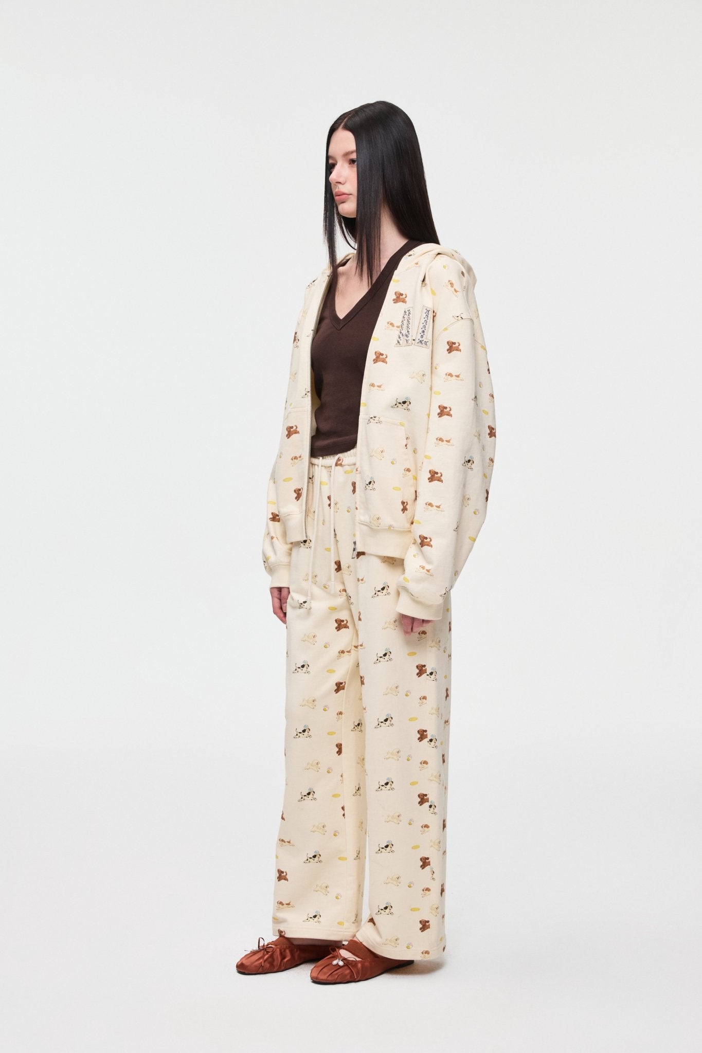 Alexia Sandra Embroidered Frisbee Puppy Track Pants In Beige | MADAX