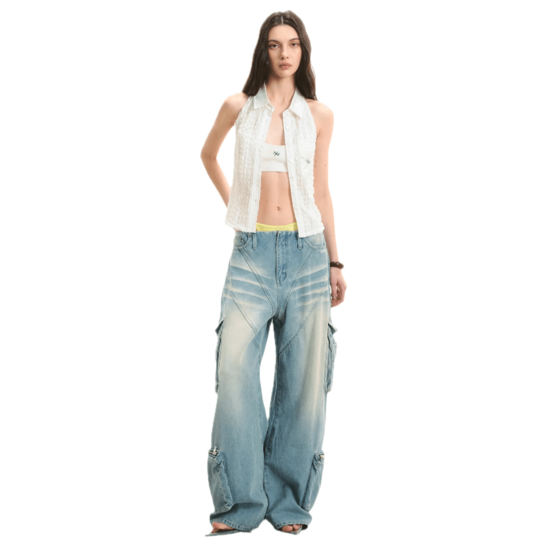 NAWS Embroidered LOGO Sleeveless Halter Neck Tank Top in White | MADAX