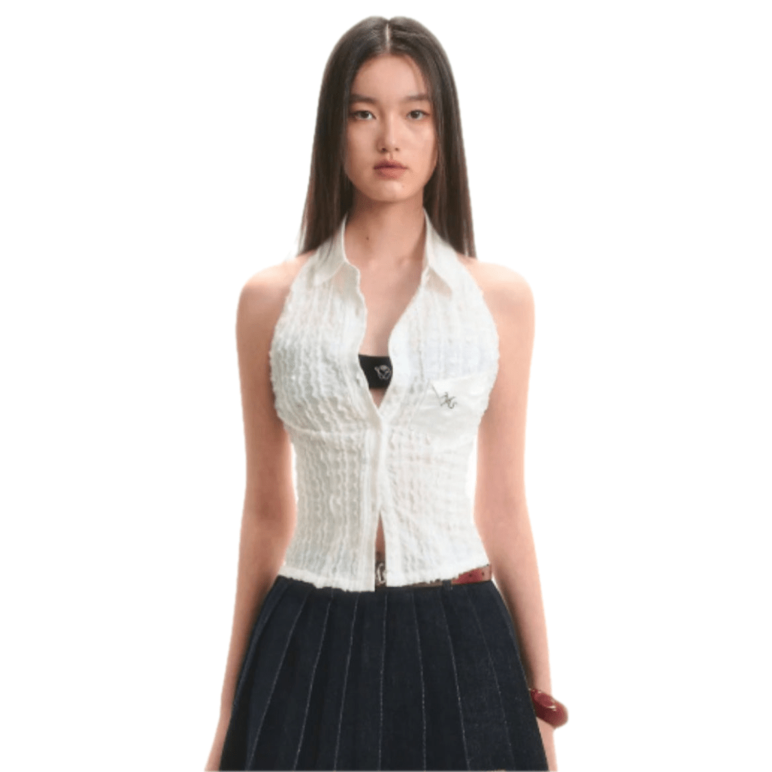 NAWS Embroidered LOGO Sleeveless Halter Neck Tank Top in White | MADAX