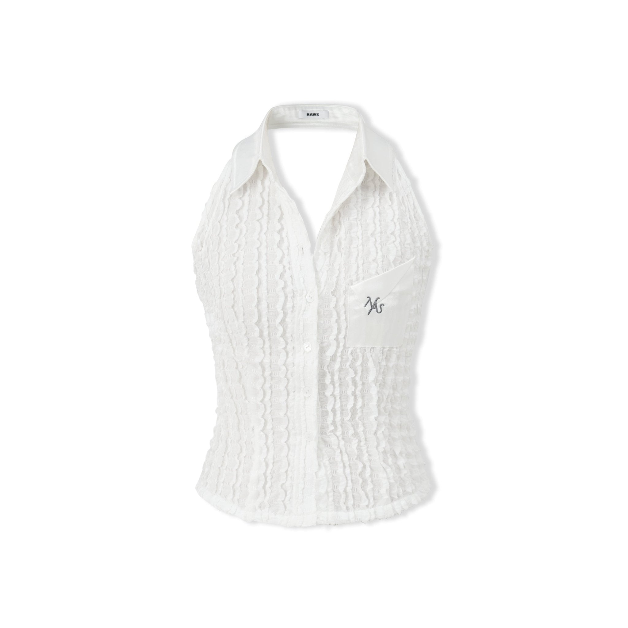 NAWS Embroidered LOGO Sleeveless Halter Neck Tank Top in White | MADAX