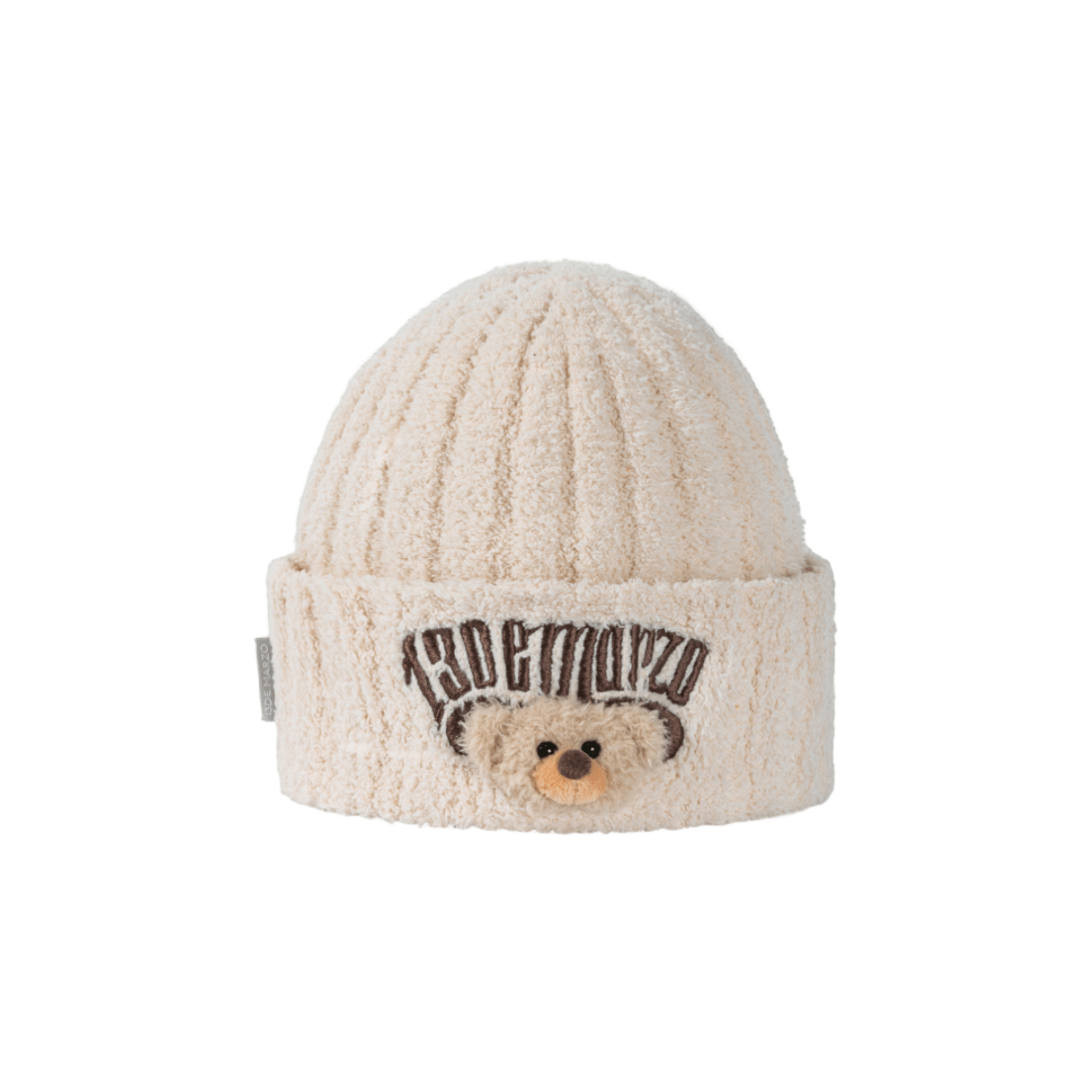 13DE MARZO Embroidered Plush Beanie in Beige | MADAX