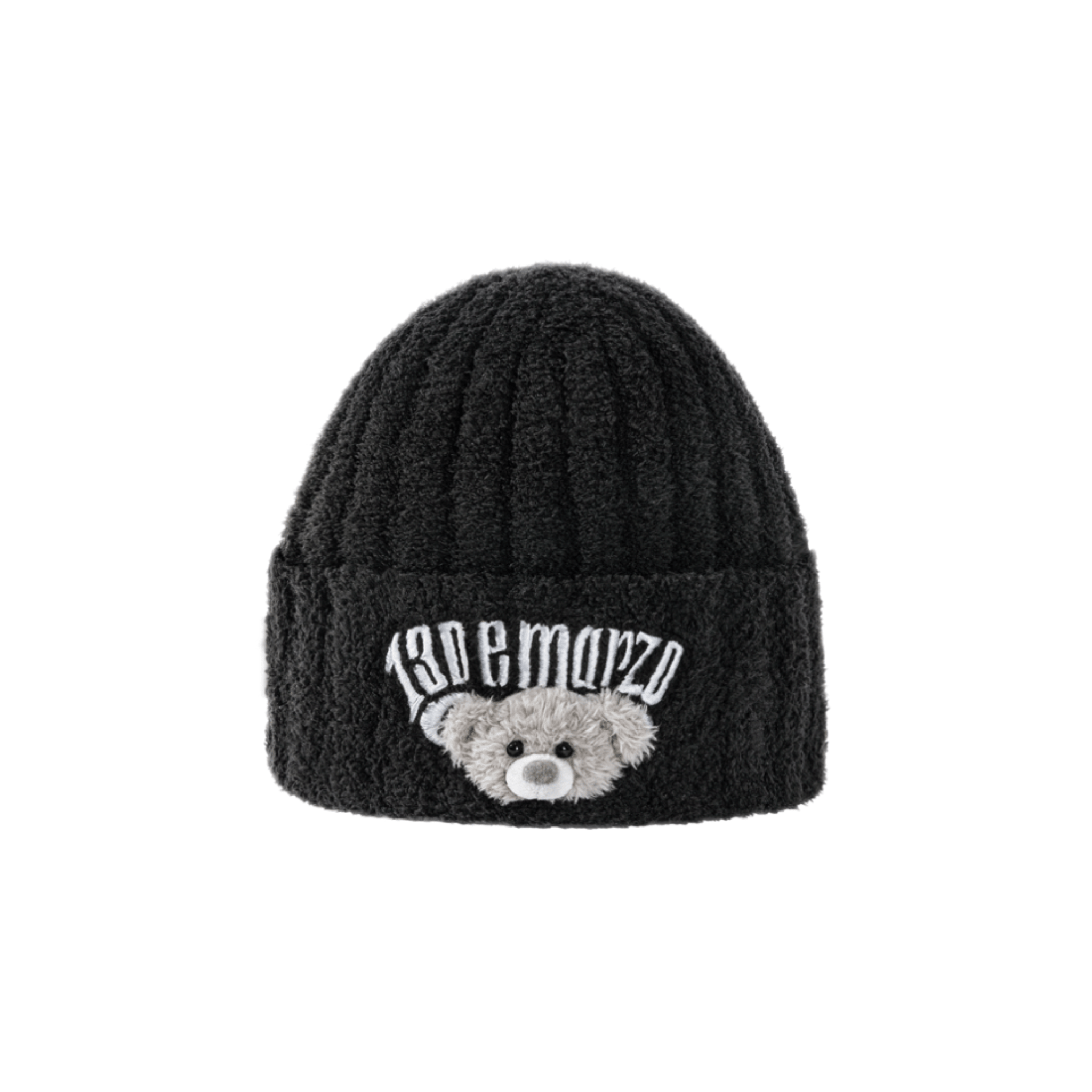 13DE MARZO Embroidered Plush Beanie in Black | MADAX
