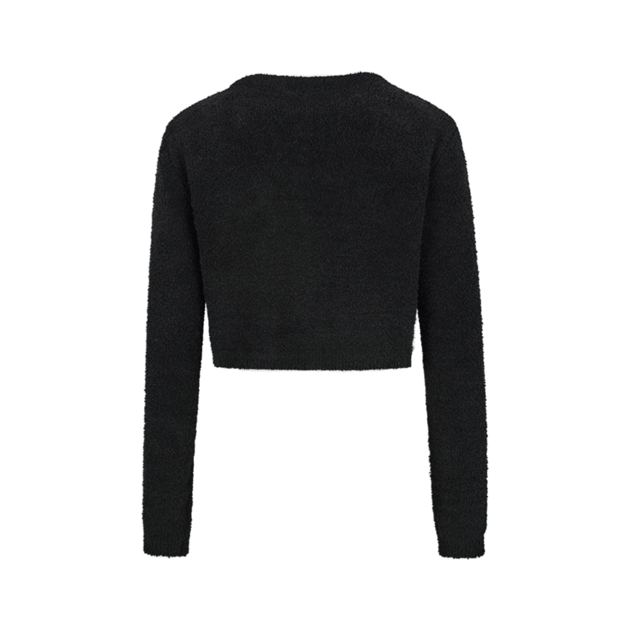13DE MARZO Embroidered Plush Knit Cardigan in Black | MADAX