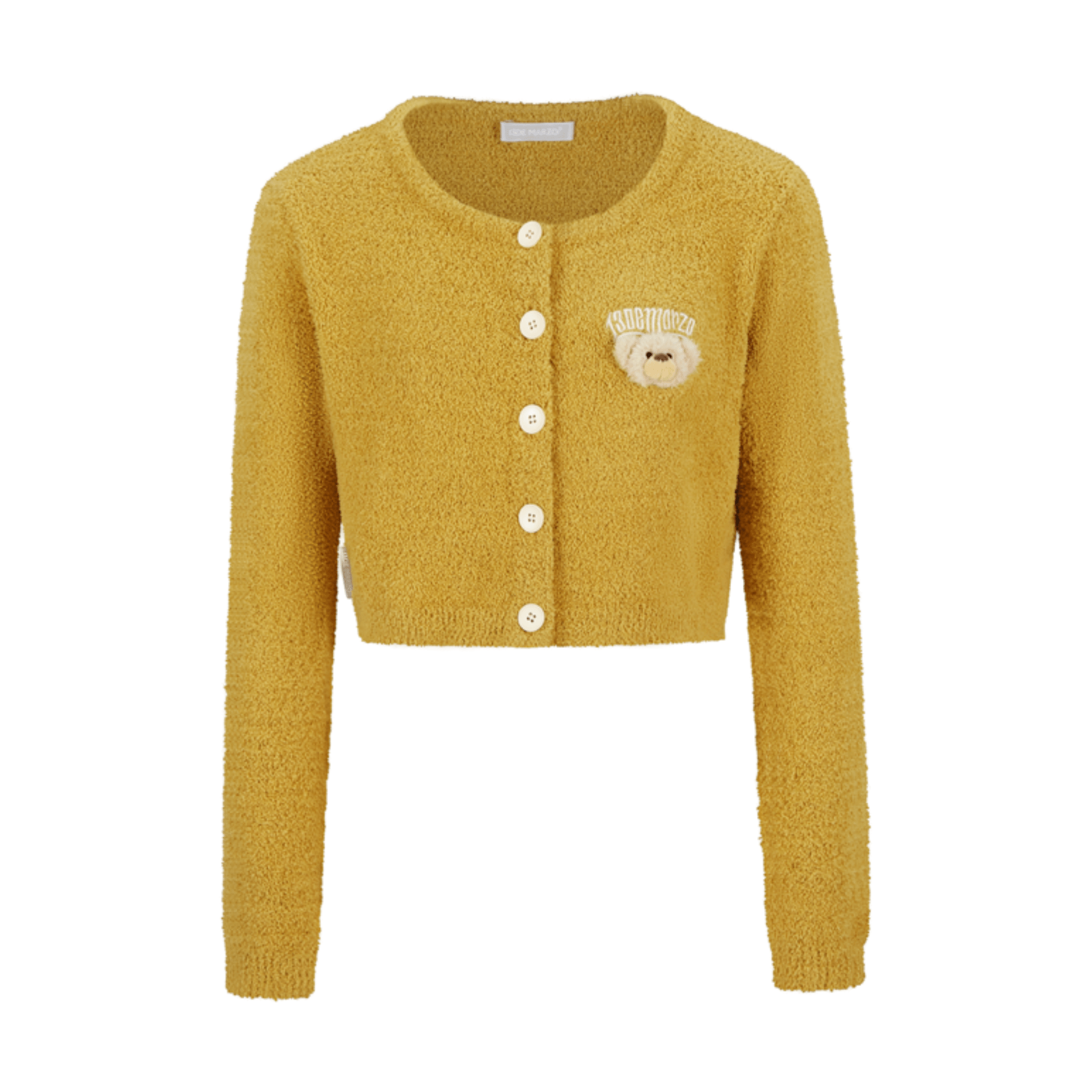 13DE MARZO Embroidered Plush Knit Cardigan in Yellow | MADAX
