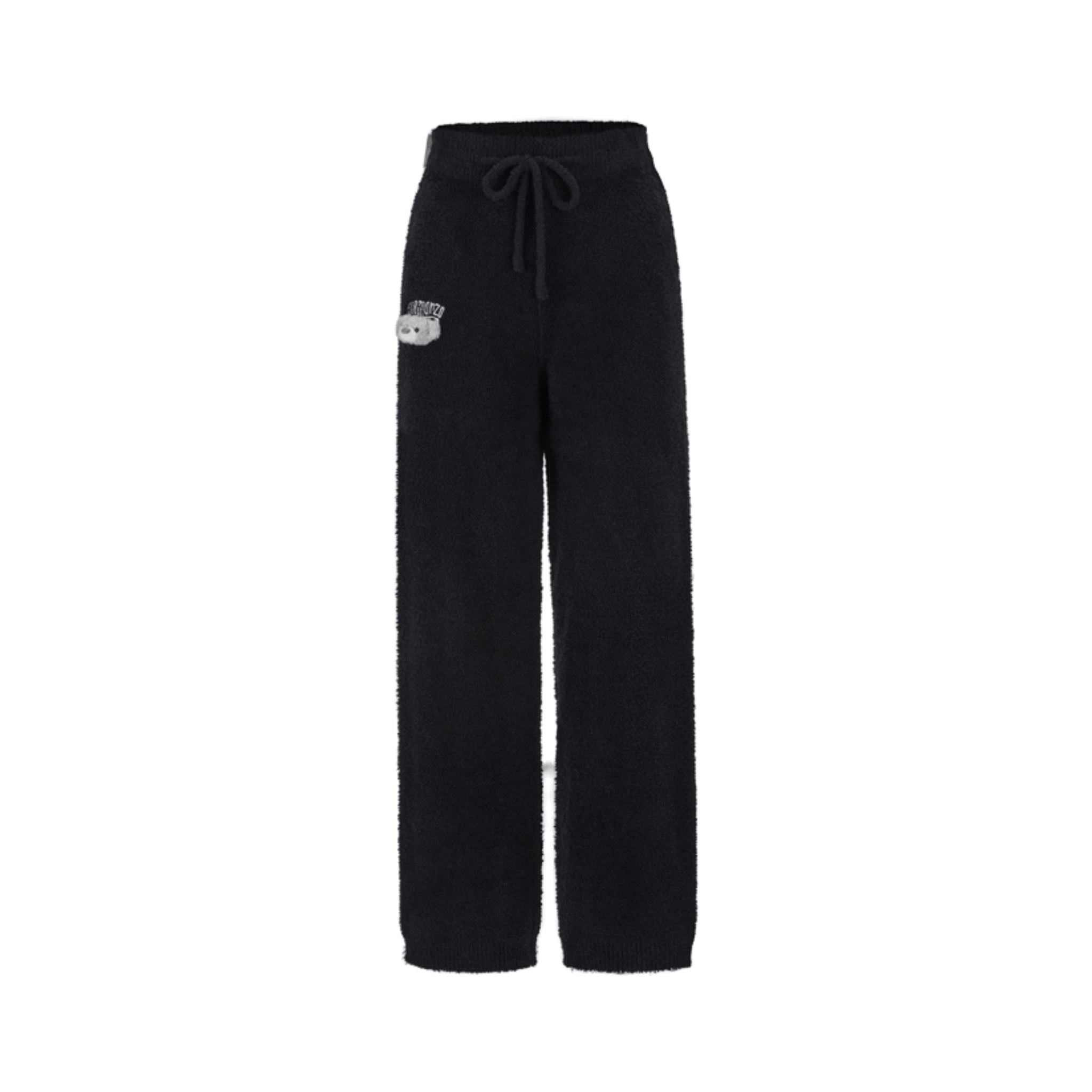 13DE MARZO Embroidered Plush Trousers in Black | MADAX