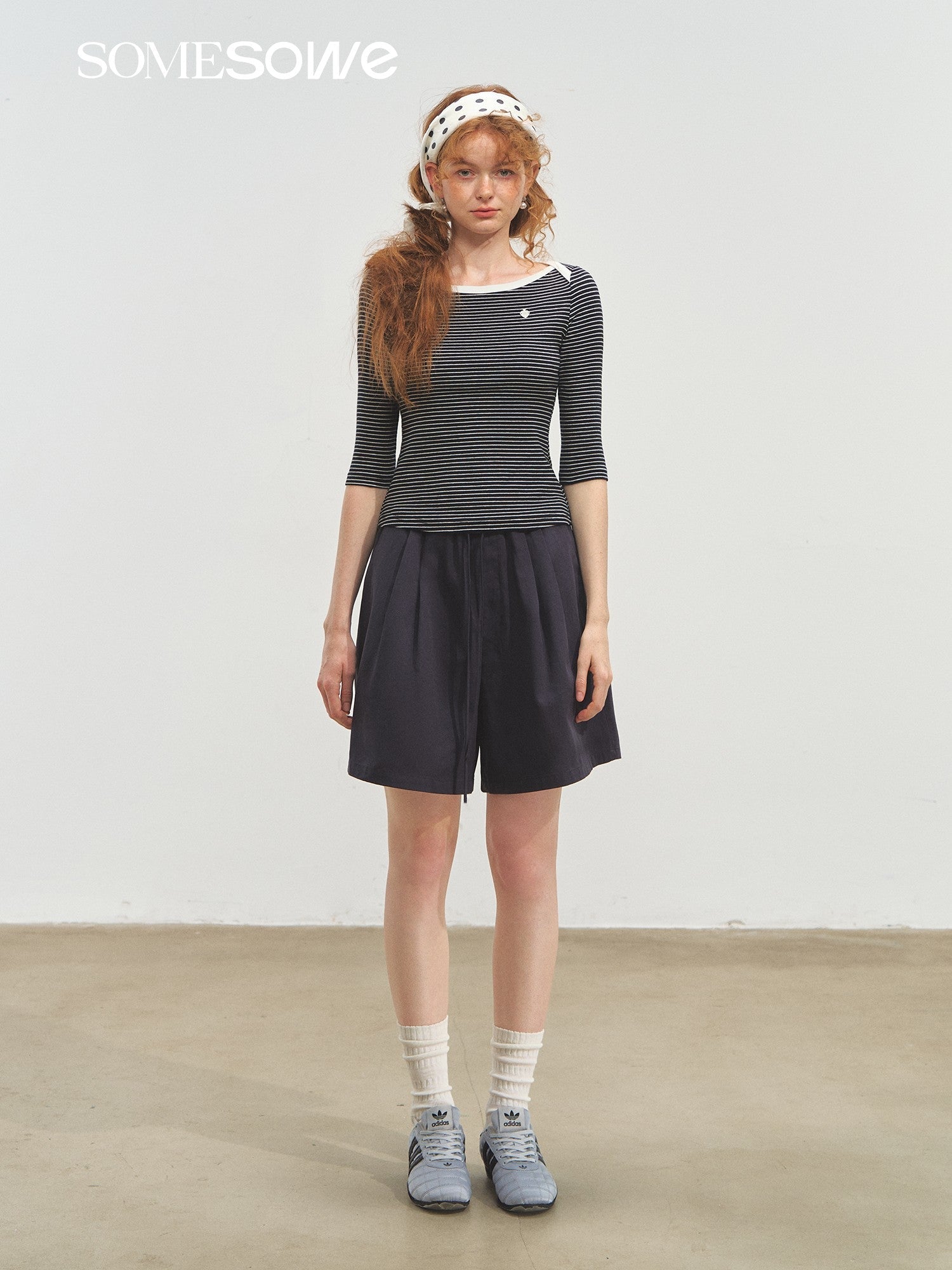 SOMESOWE Envelope Collar Mid - Sleeve Striped T-Shirt In Black And White | MADAX