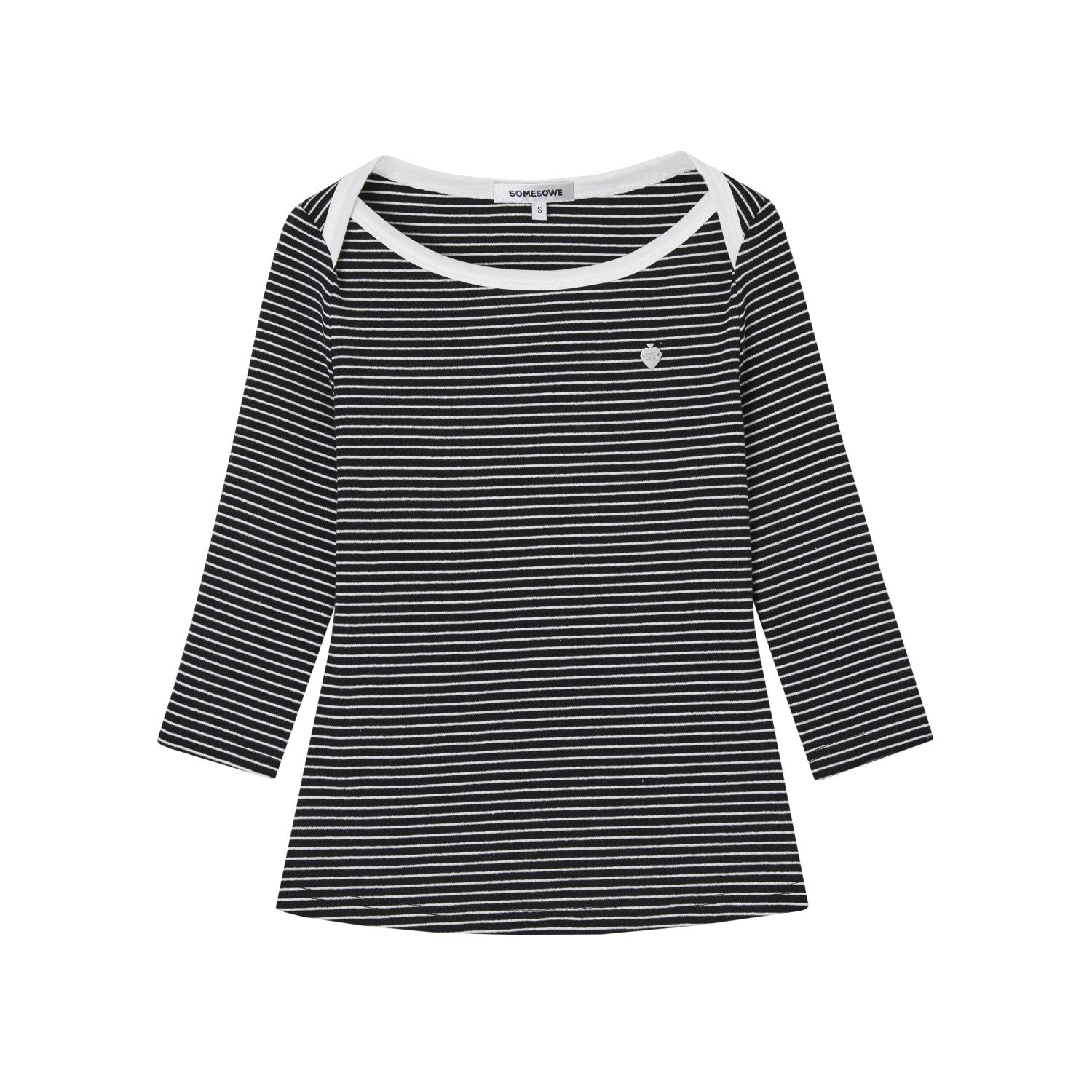 SOMESOWE Envelope Collar Mid - Sleeve Striped T-Shirt In Black And White | MADAX