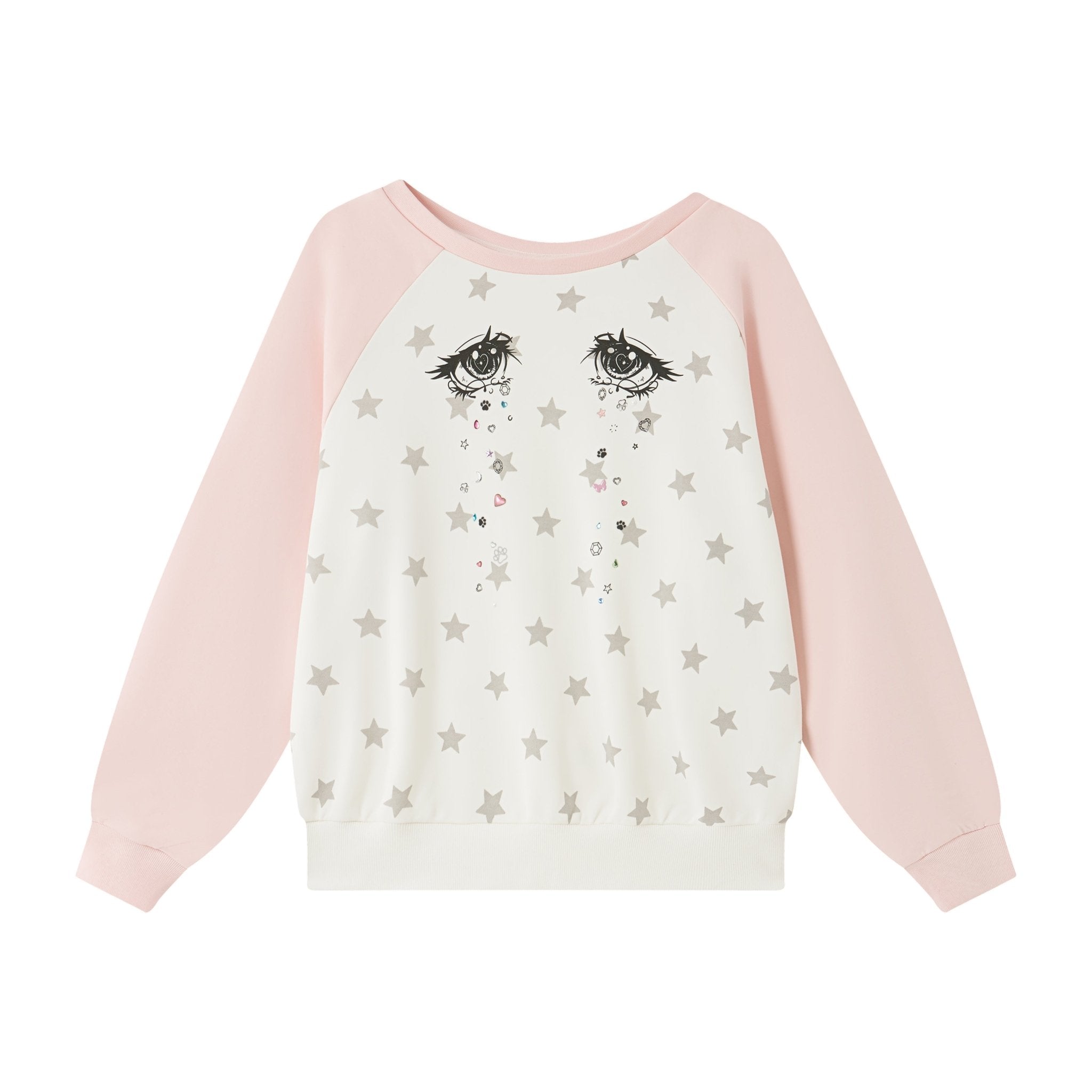 CHAOSCHAOS Eye Print Off - shoulder Colorblock Sweatshirt In Pink And White | MADAX