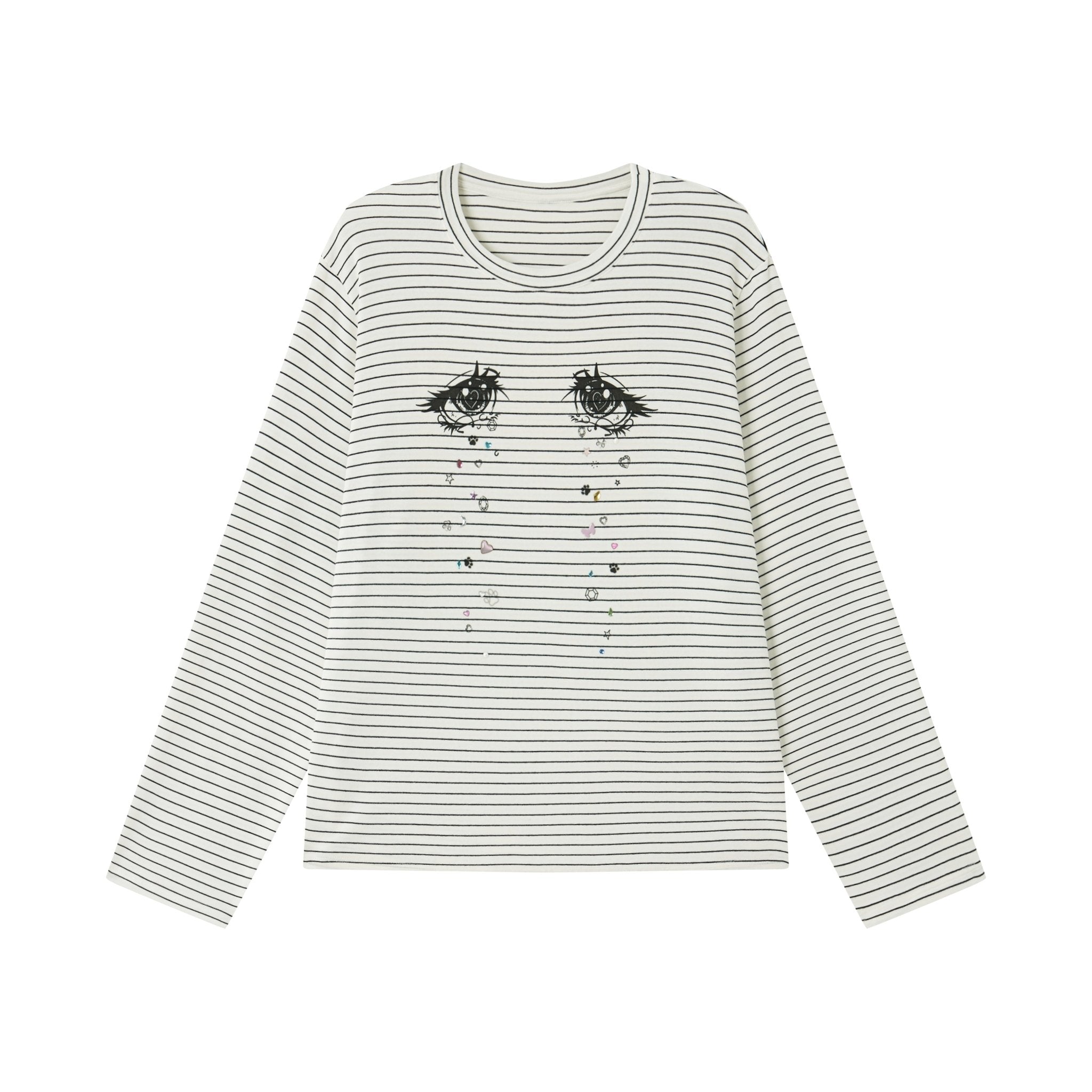 CHAOSCHAOS Eye Print Striped Long - sleeved T-shirt In Black And White | MADAX