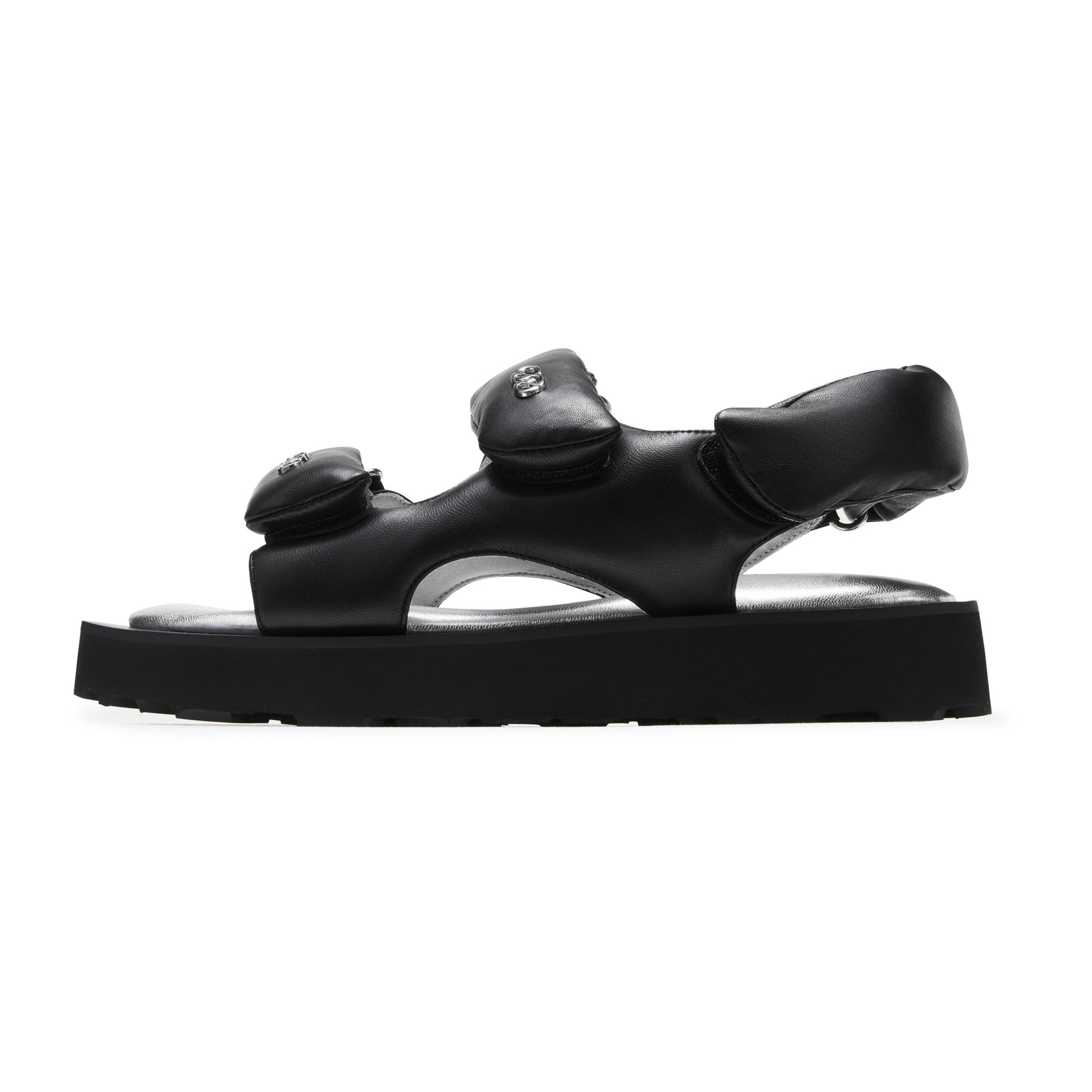 LOST IN ECHO Faceted Padded Double - strap Sandals in Black | MADA IN CHINA