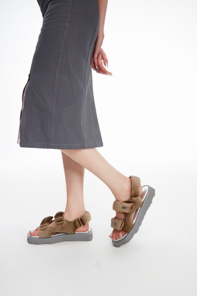 LOST IN ECHO Faceted Padded Double - strap Sandals in Brown | MADA IN CHINA