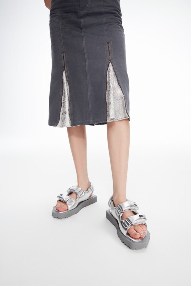 LOST IN ECHO Faceted Padded Double - strap Sandals in Silver | MADA IN CHINA