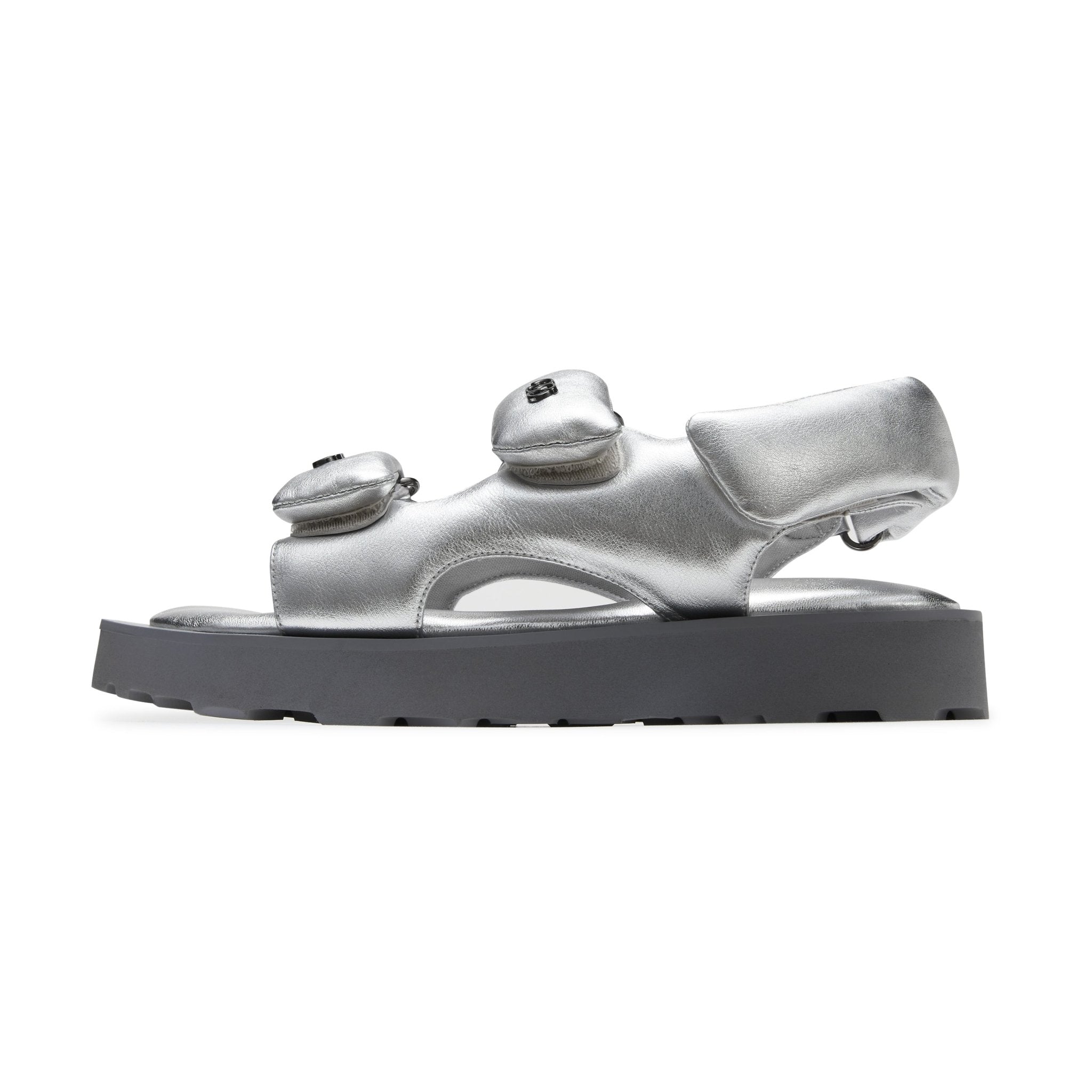 LOST IN ECHO Faceted Padded Double - strap Sandals in Silver | MADA IN CHINA