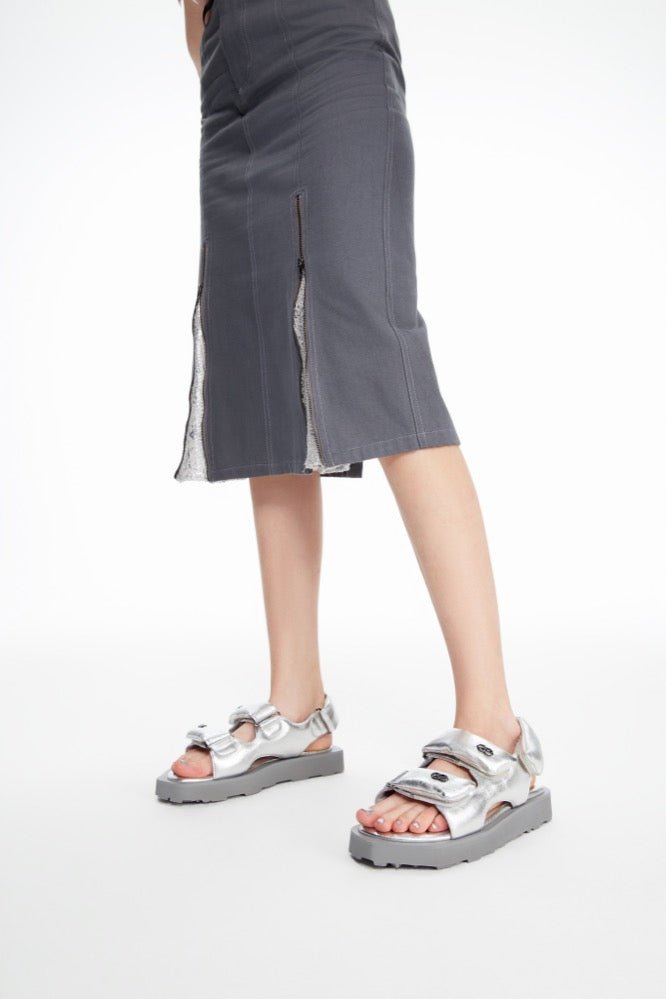 LOST IN ECHO Faceted Padded Double - strap Sandals in Silver | MADA IN CHINA