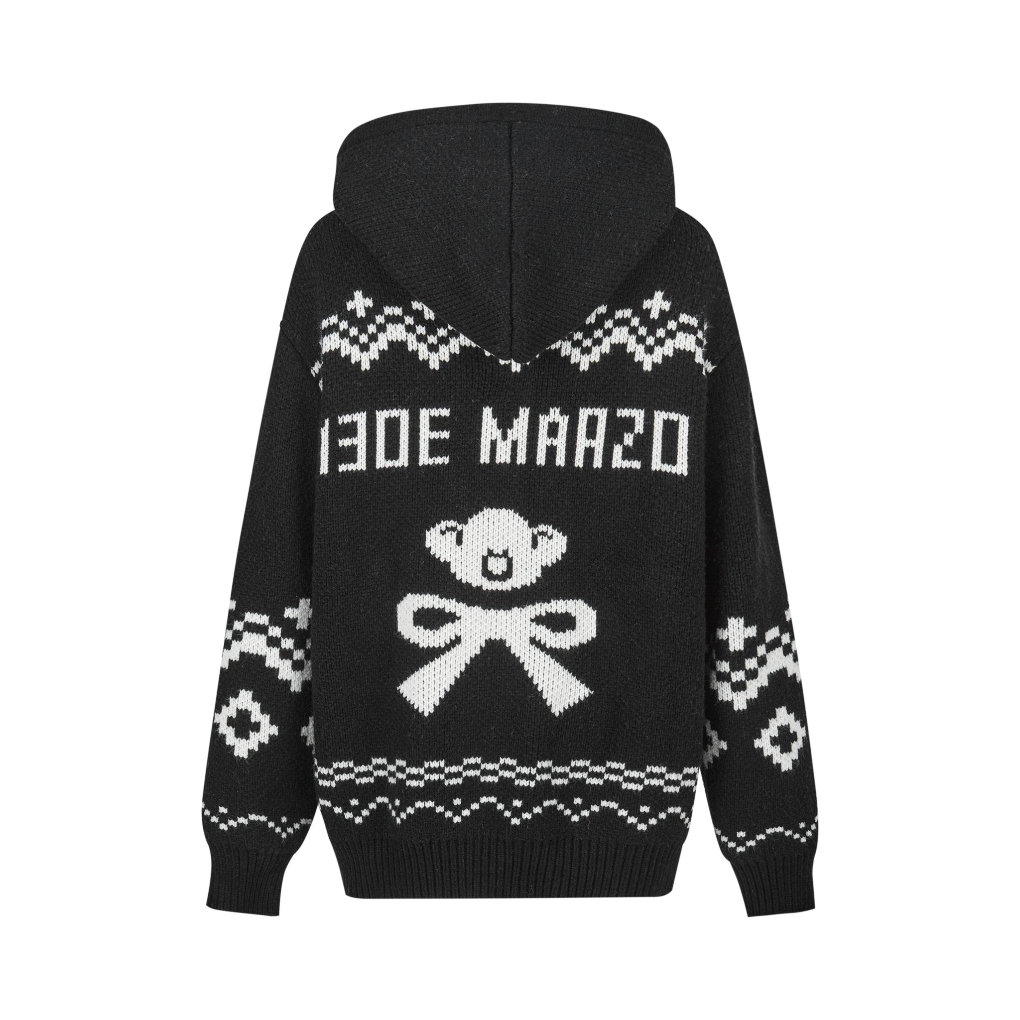 13DE MARZO Fair Isle Bear Zip Knit Hoodie In Black | MADAX