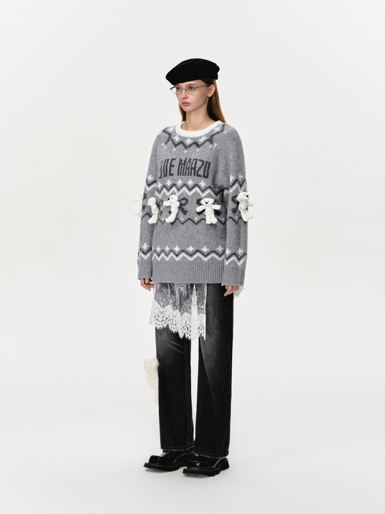 13DE MARZO Fair Isle Doozoo Knit Sweater In Gray | MADAX