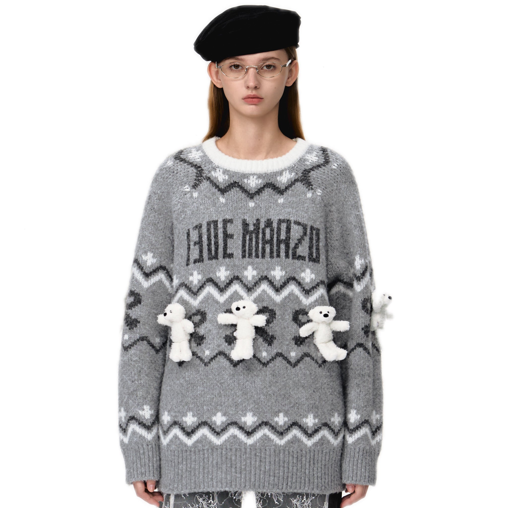 13DE MARZO Fair Isle Doozoo Knit Sweater In Gray | MADAX