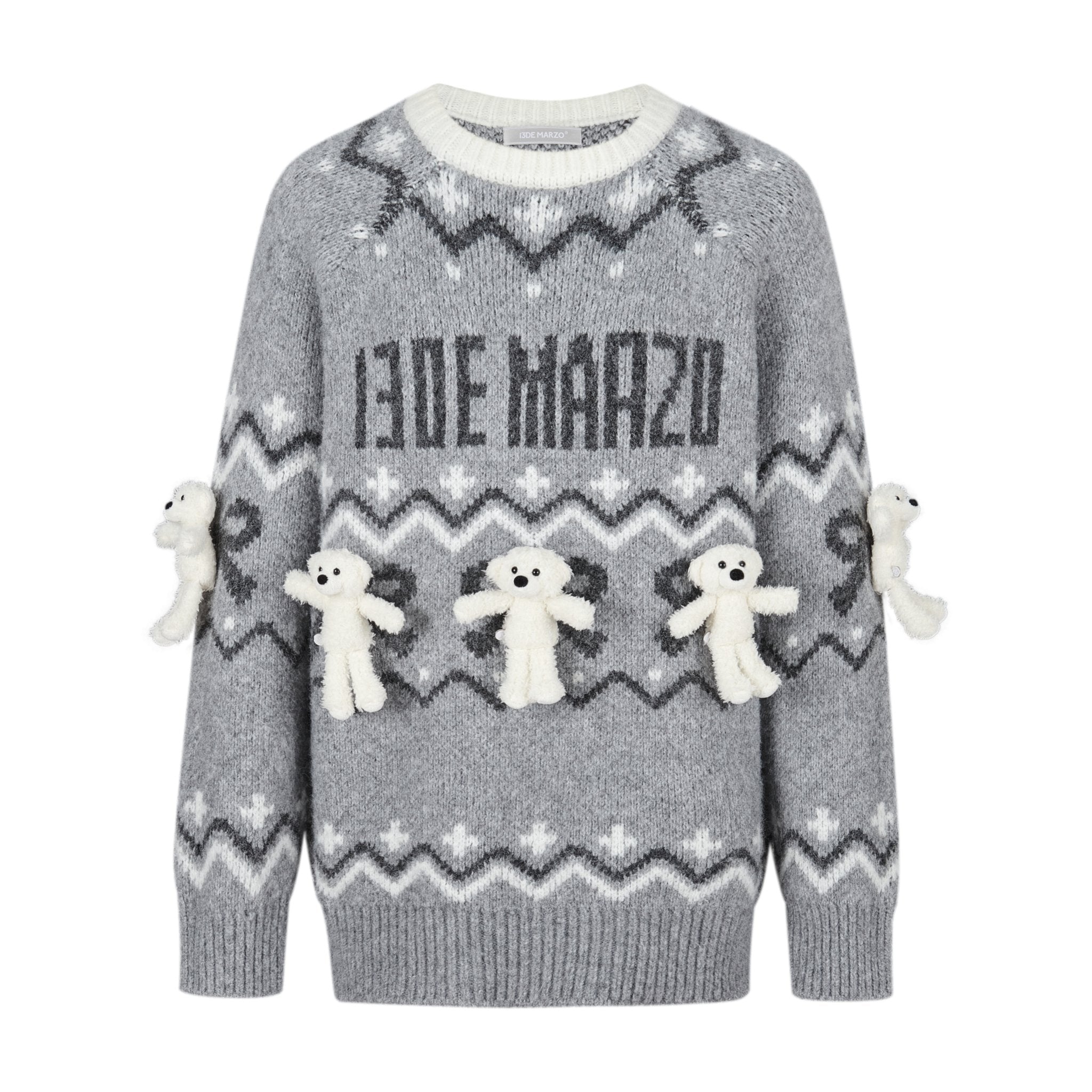 13DE MARZO Fair Isle Doozoo Knit Sweater In Gray | MADAX