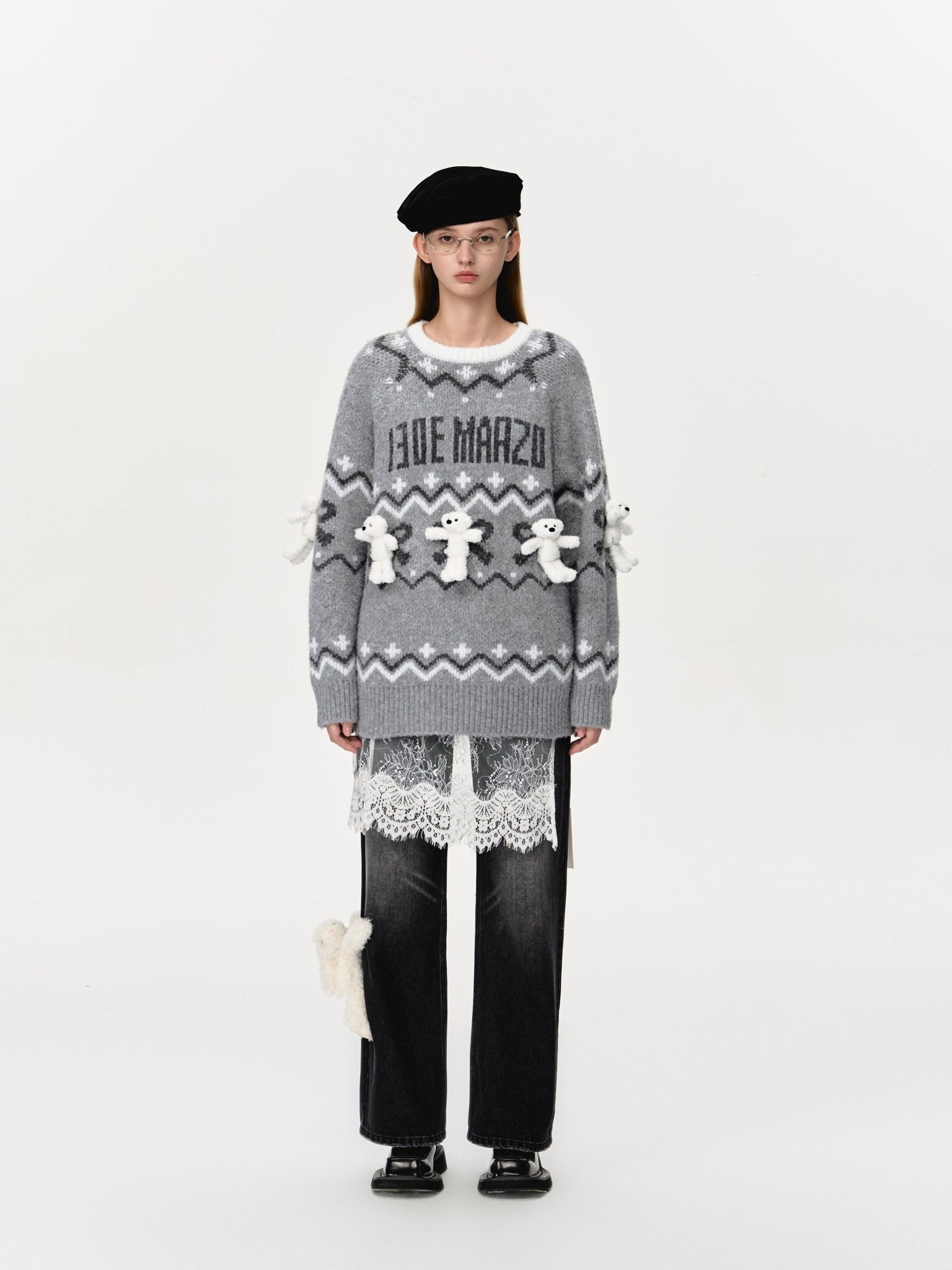 13DE MARZO Fair Isle Doozoo Knit Sweater In Gray | MADAX